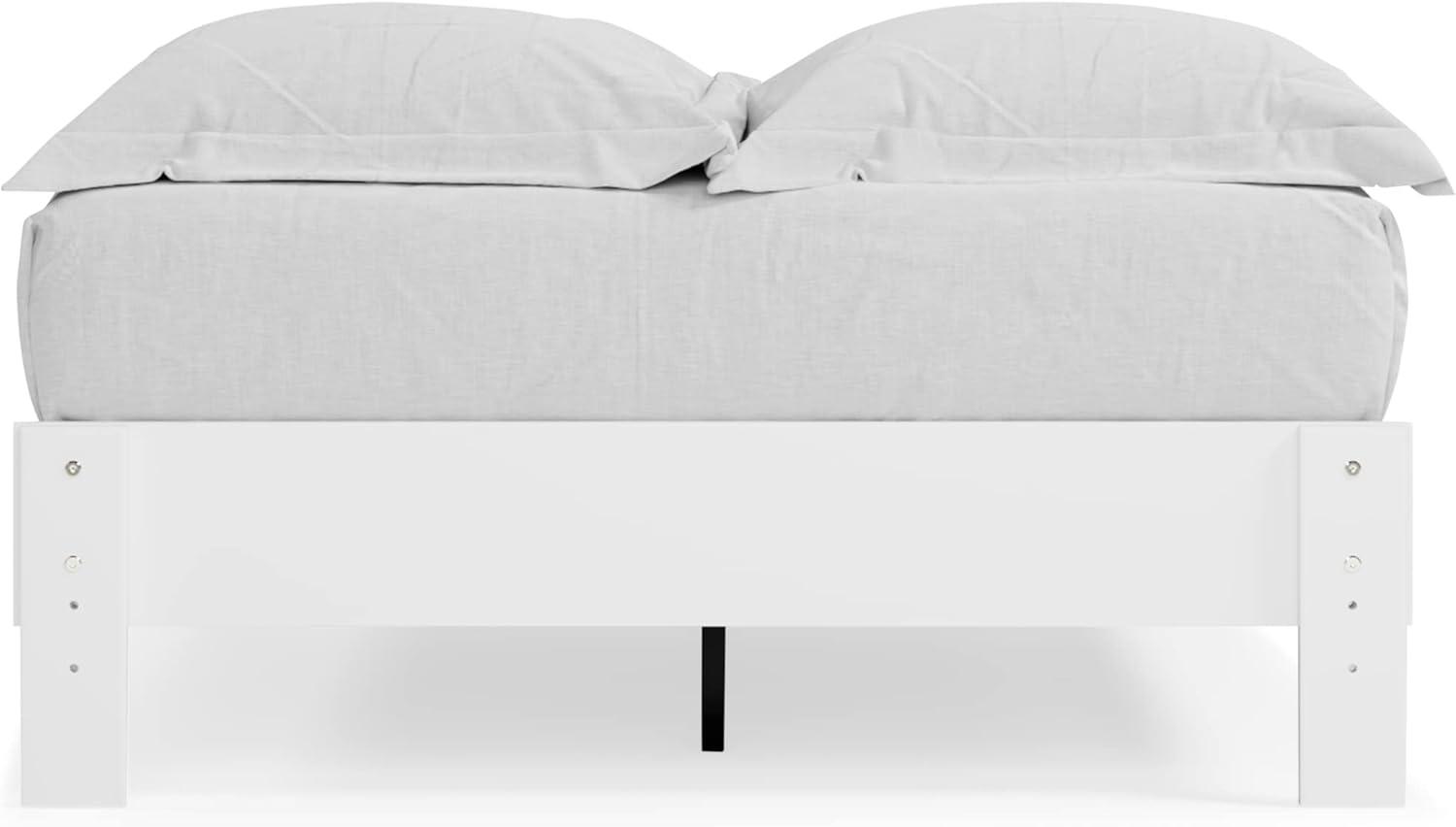 imageSignature Design by Ashley Socalle Contemporary Panel Platform Bed Foundation or Box Spring Not Needed Queen BeigeWhite