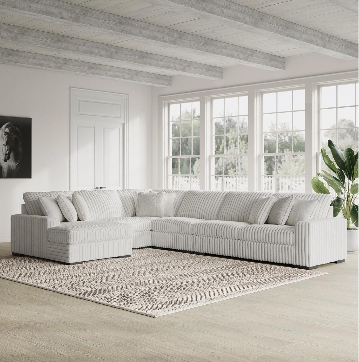 imageSignature Design by Ashley Stupendous Modern Anti Sag LeftArm Facing 2Piece Sectional with Chaise Reversible Cushions and 6 Accent Pillows Light GrayLight Gray