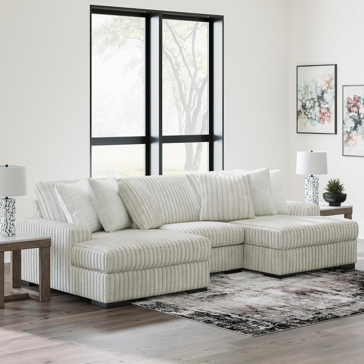 imageSignature Design by Ashley Stupendous Modern Anti Sag LeftArm Facing 2Piece Sectional with Chaise Reversible Cushions and 6 Accent Pillows Light GrayLight Gray