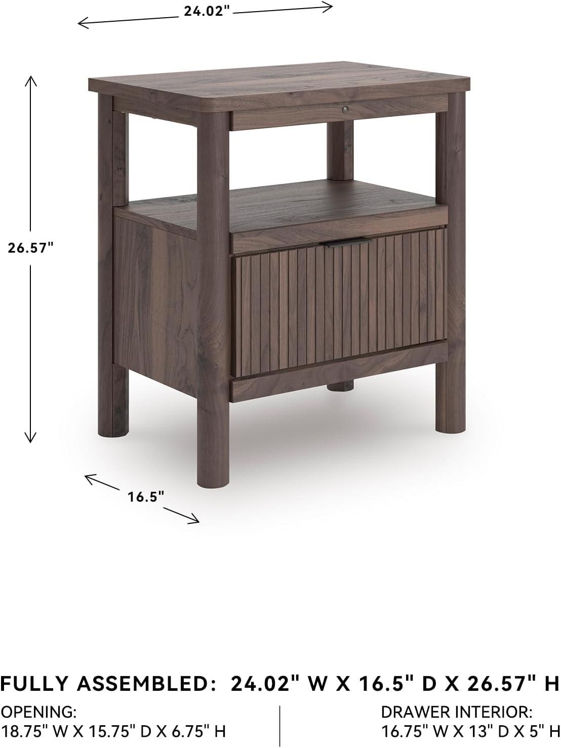imageSignature Design by Ashley Symarro MidCentury Modern 1Drawer Nightstand with USB Ports LED Lighting and Open Shelf Dark Brown
