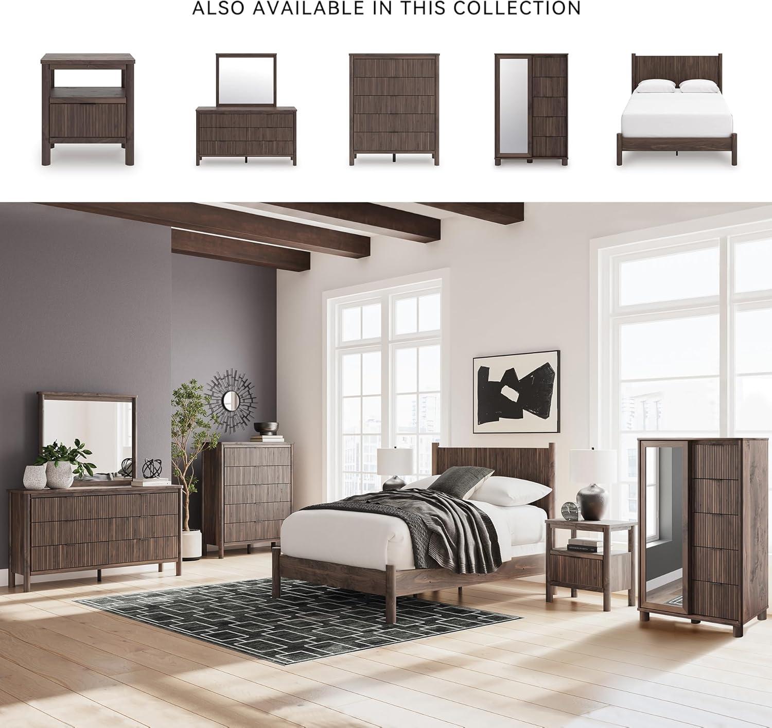 imageSignature Design by Ashley Symarro MidCentury Modern 1Drawer Nightstand with USB Ports LED Lighting and Open Shelf Dark Brown