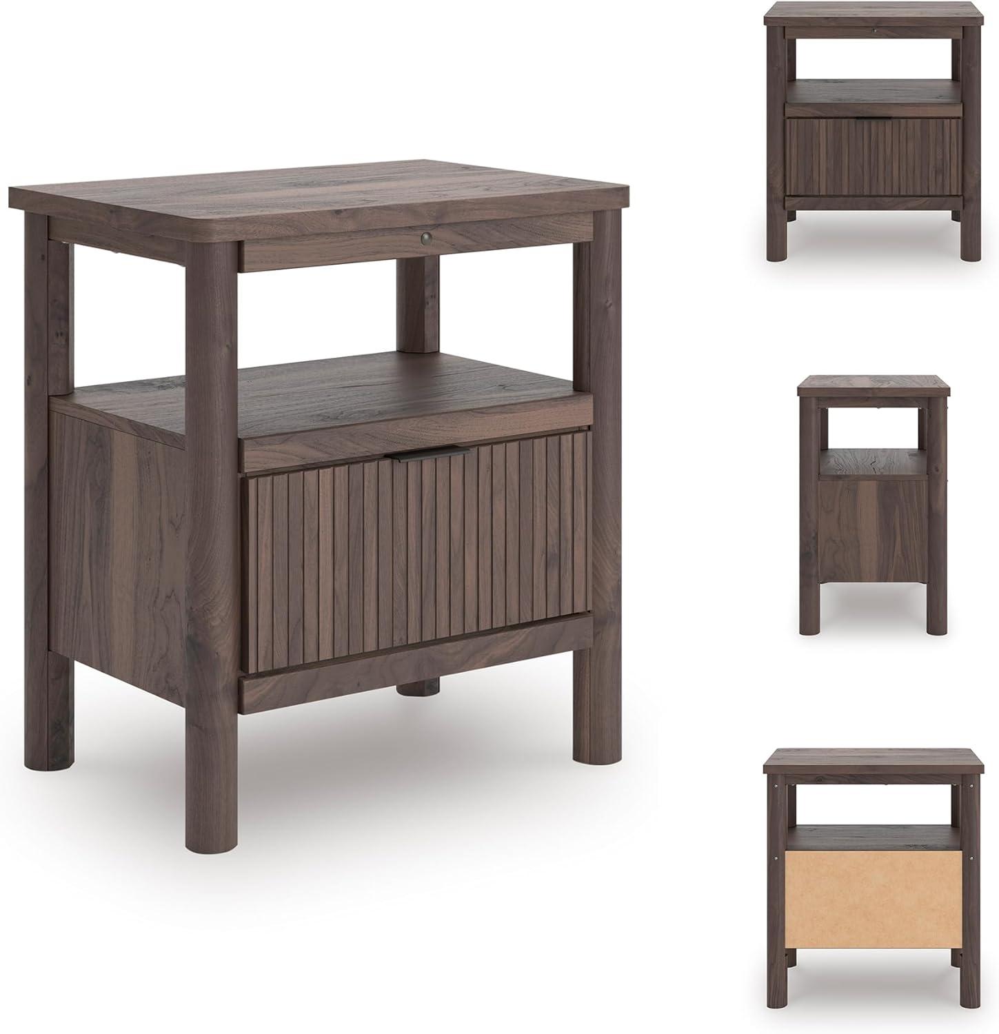 imageSignature Design by Ashley Symarro MidCentury Modern 1Drawer Nightstand with USB Ports LED Lighting and Open Shelf Dark Brown