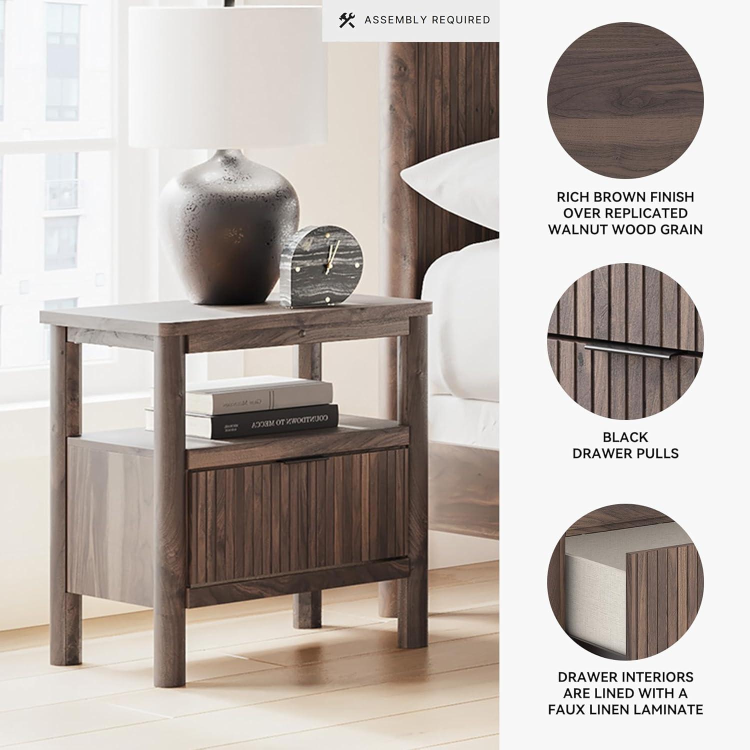 imageSignature Design by Ashley Symarro MidCentury Modern 1Drawer Nightstand with USB Ports LED Lighting and Open Shelf Dark Brown