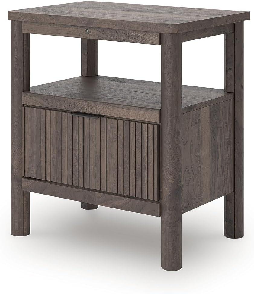 imageSignature Design by Ashley Symarro MidCentury Modern 1Drawer Nightstand with USB Ports LED Lighting and Open Shelf Dark Brown