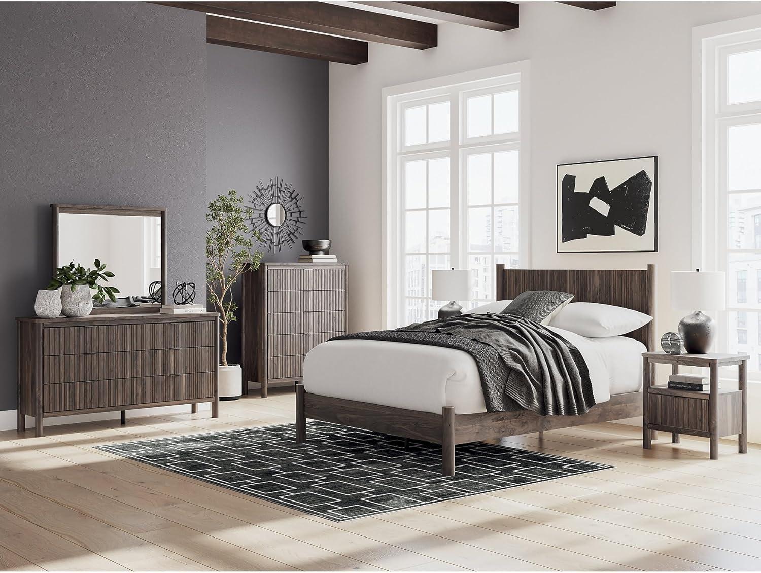 imageSignature Design by Ashley Symarro MidCentury Modern 1Drawer Nightstand with USB Ports LED Lighting and Open Shelf Dark Brown