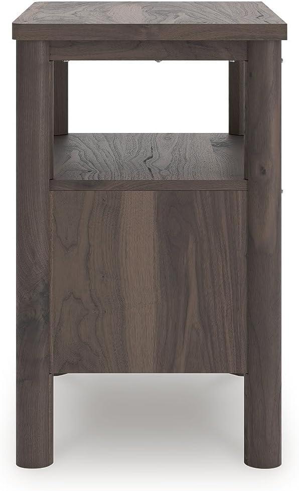 imageSignature Design by Ashley Symarro MidCentury Modern 1Drawer Nightstand with USB Ports LED Lighting and Open Shelf Dark Brown