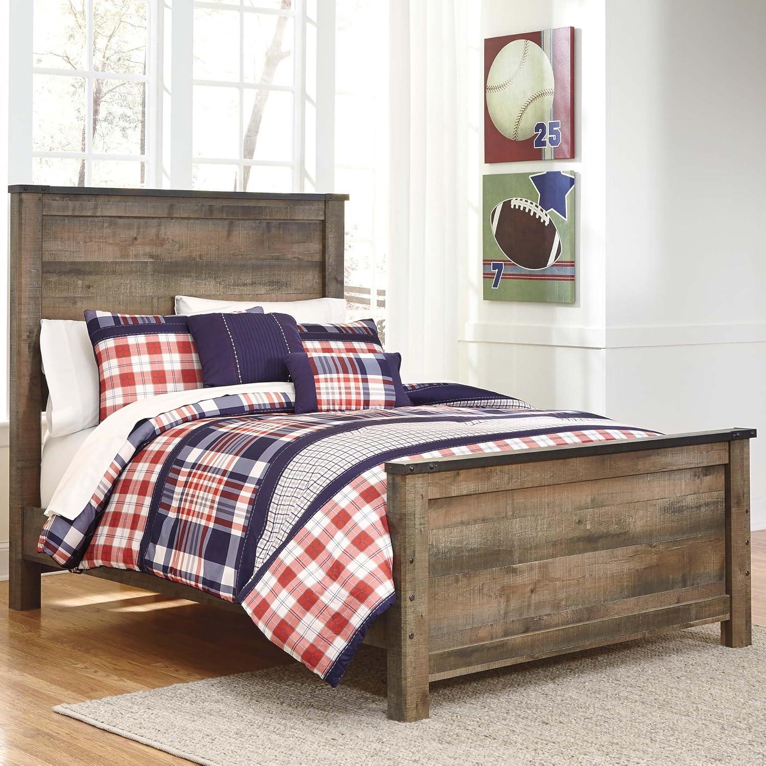 imageSignature Design by Ashley Trinell Casual Full Panel Bed with Metal Slats and Nailheads Foundation or Box Spring Needed Dark Brown