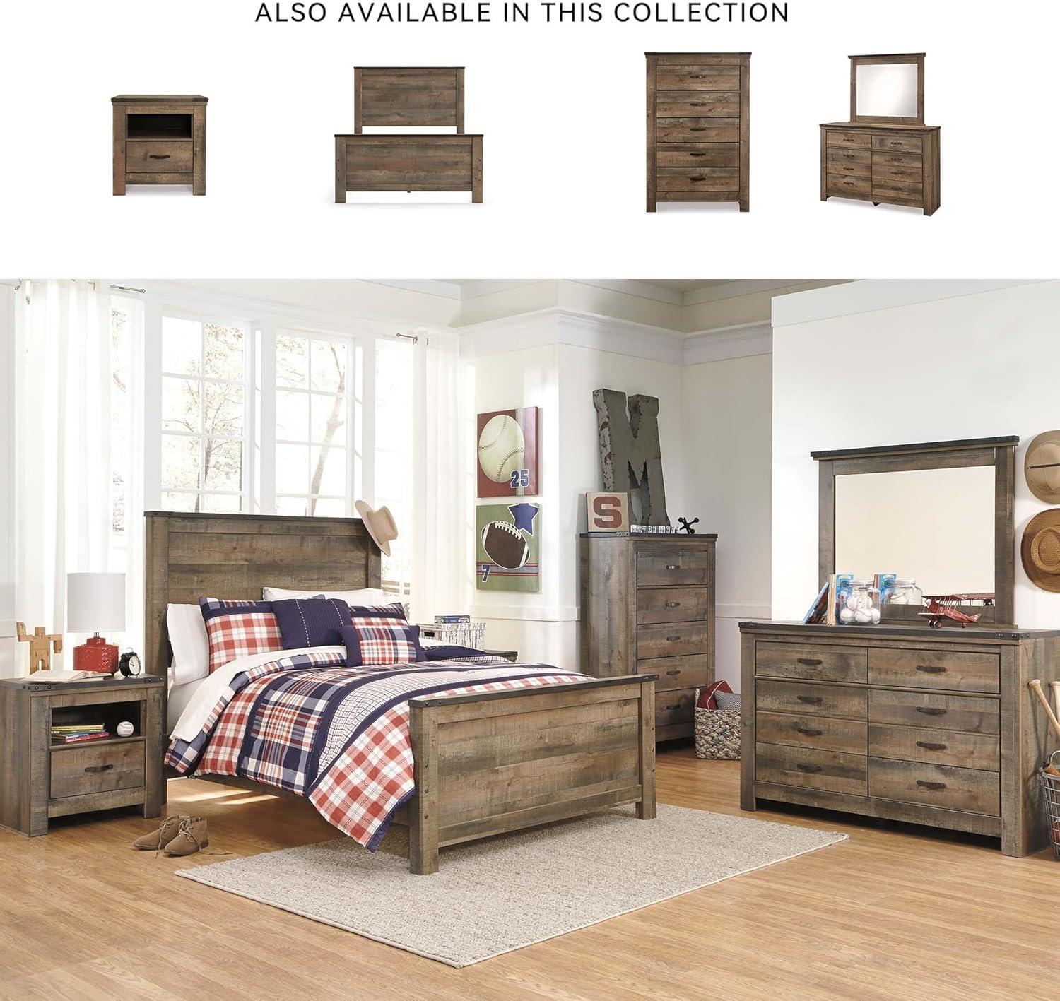 imageSignature Design by Ashley Trinell Casual Full Panel Bed with Metal Slats and Nailheads Foundation or Box Spring Needed Dark Brown