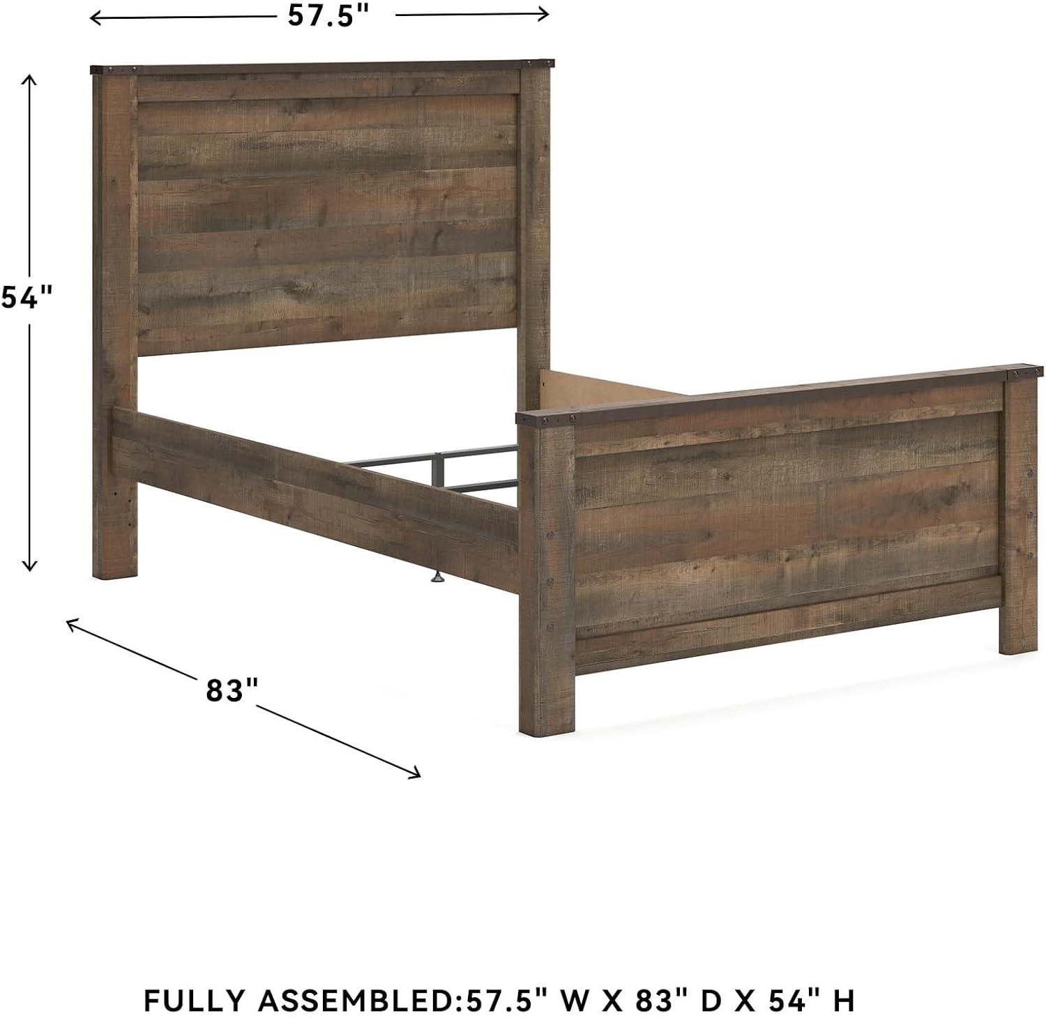 imageSignature Design by Ashley Trinell Casual Full Panel Bed with Metal Slats and Nailheads Foundation or Box Spring Needed Dark Brown