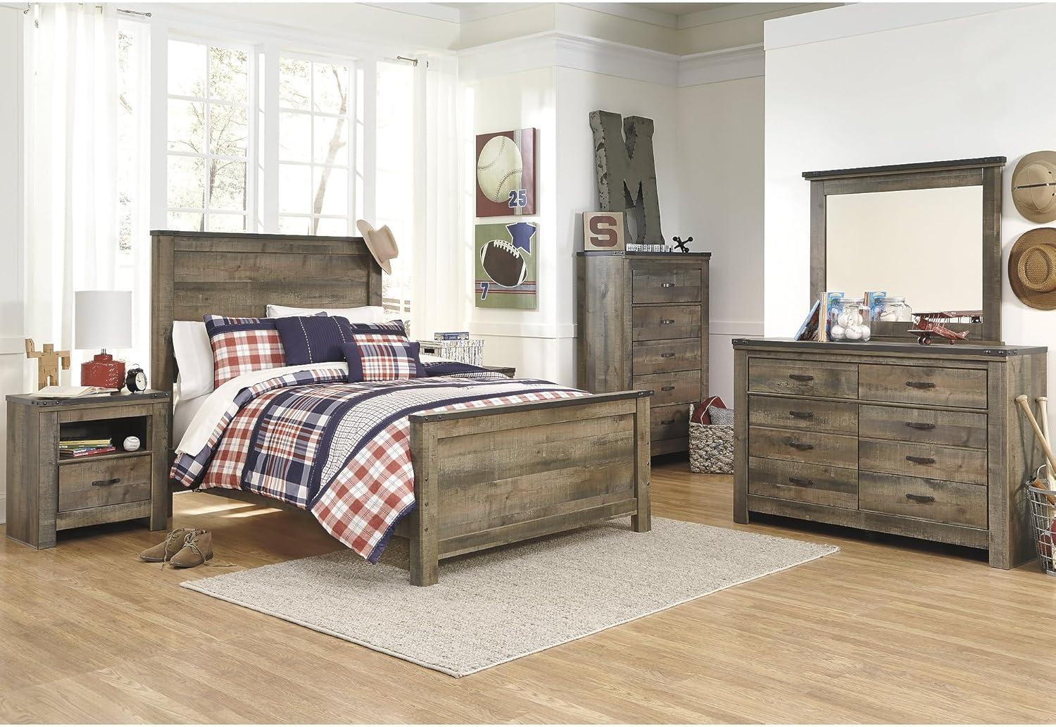 imageSignature Design by Ashley Trinell Casual Full Panel Bed with Metal Slats and Nailheads Foundation or Box Spring Needed Dark Brown