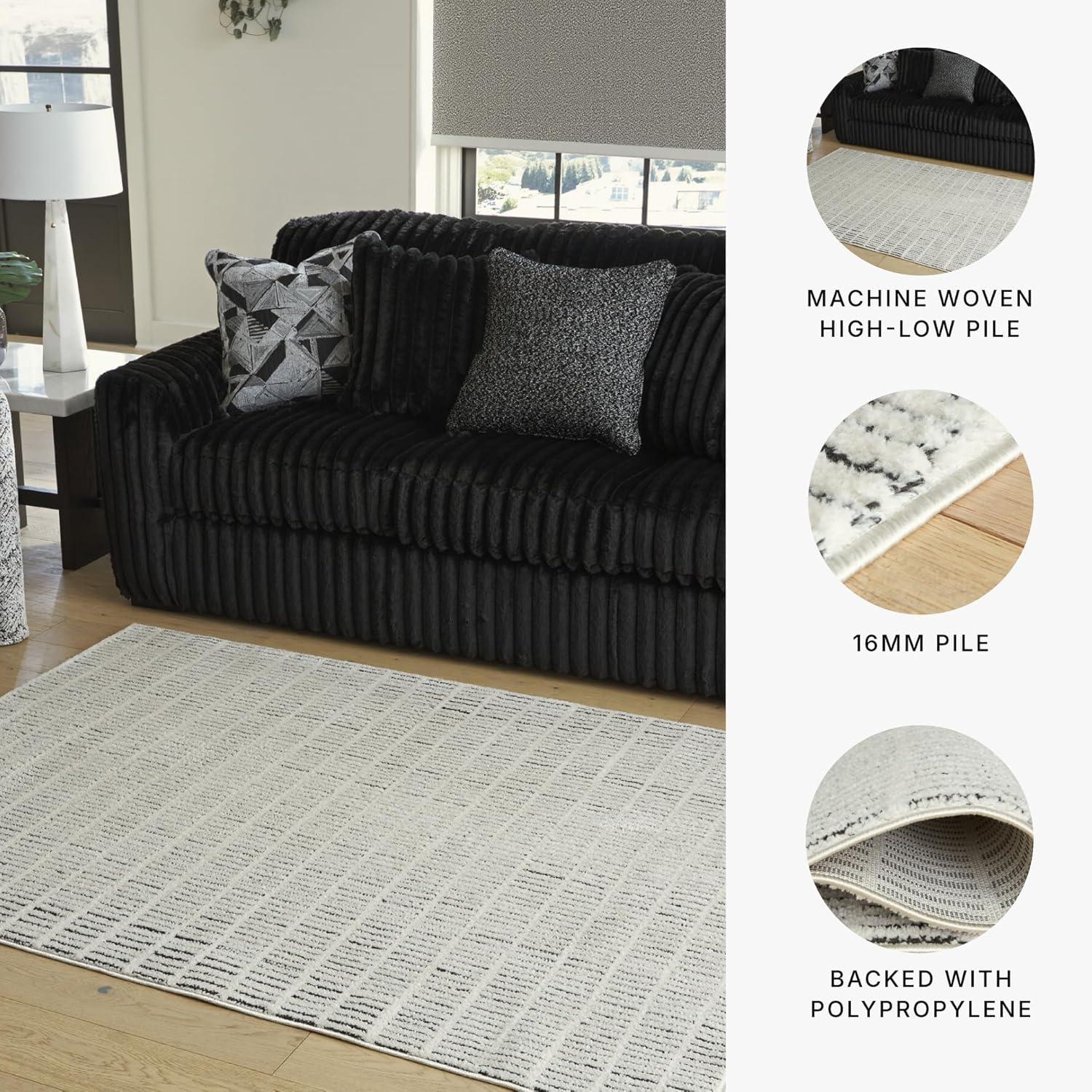 imageSignature Design by Ashley Turinwith Modern Indoor Striped Rectangular 5 x 7 Area Rug Beige amp Black53 x 7 Rectangular