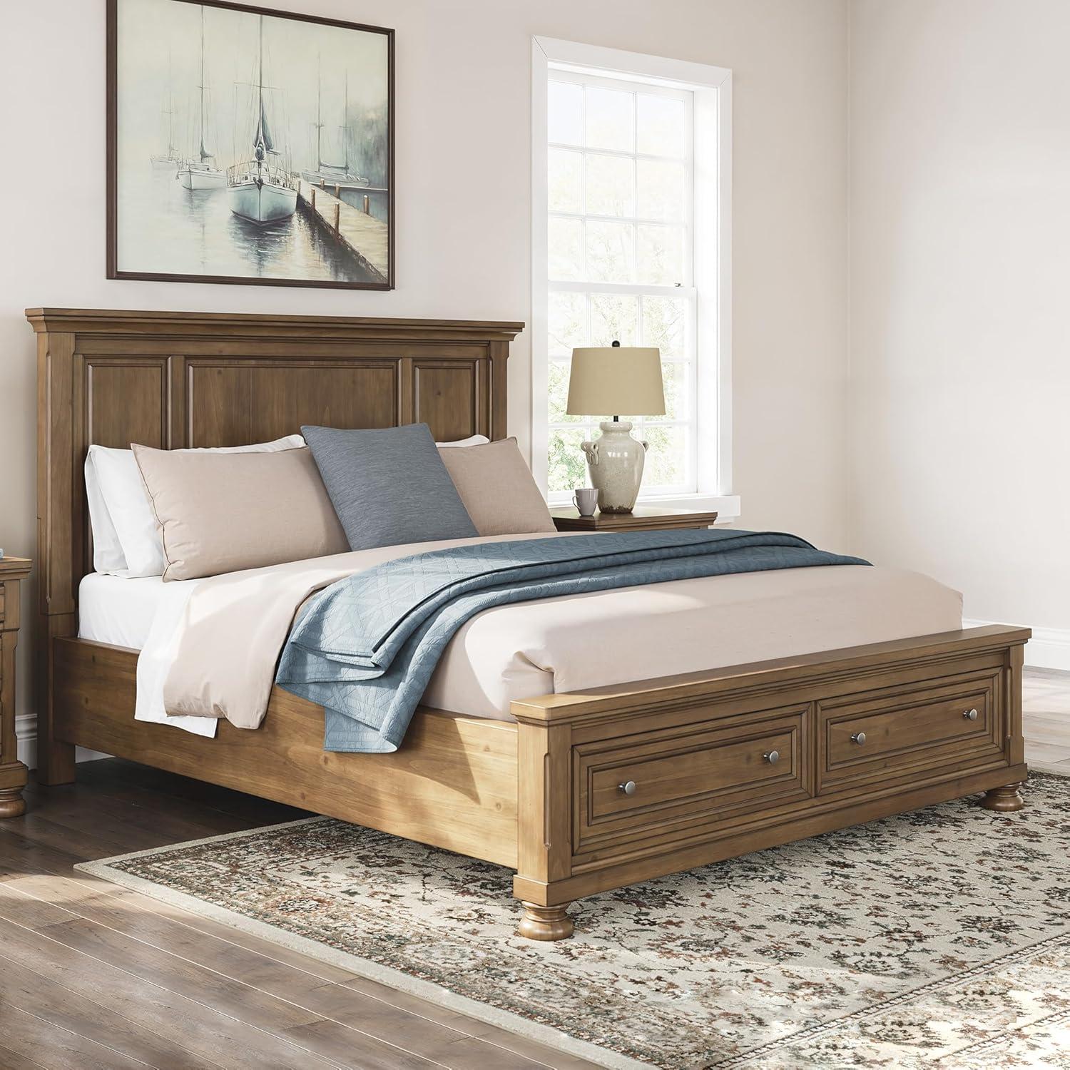 imageSignature Design by Ashley Vandenmore Traditional Panel Storage Bed Foundation or Box Spring Not Needed Queen Dark BrownCalifornia King Panel Storage Bed