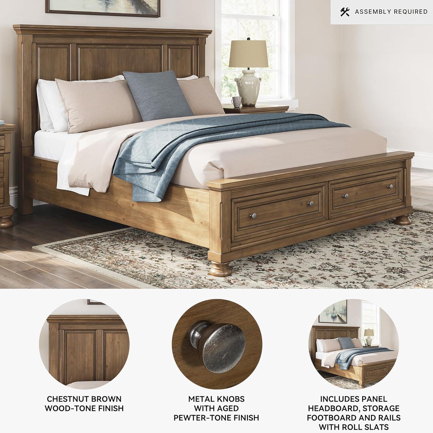 imageSignature Design by Ashley Vandenmore Traditional Panel Storage Bed Foundation or Box Spring Not Needed Queen Dark BrownCalifornia King Panel Storage Bed
