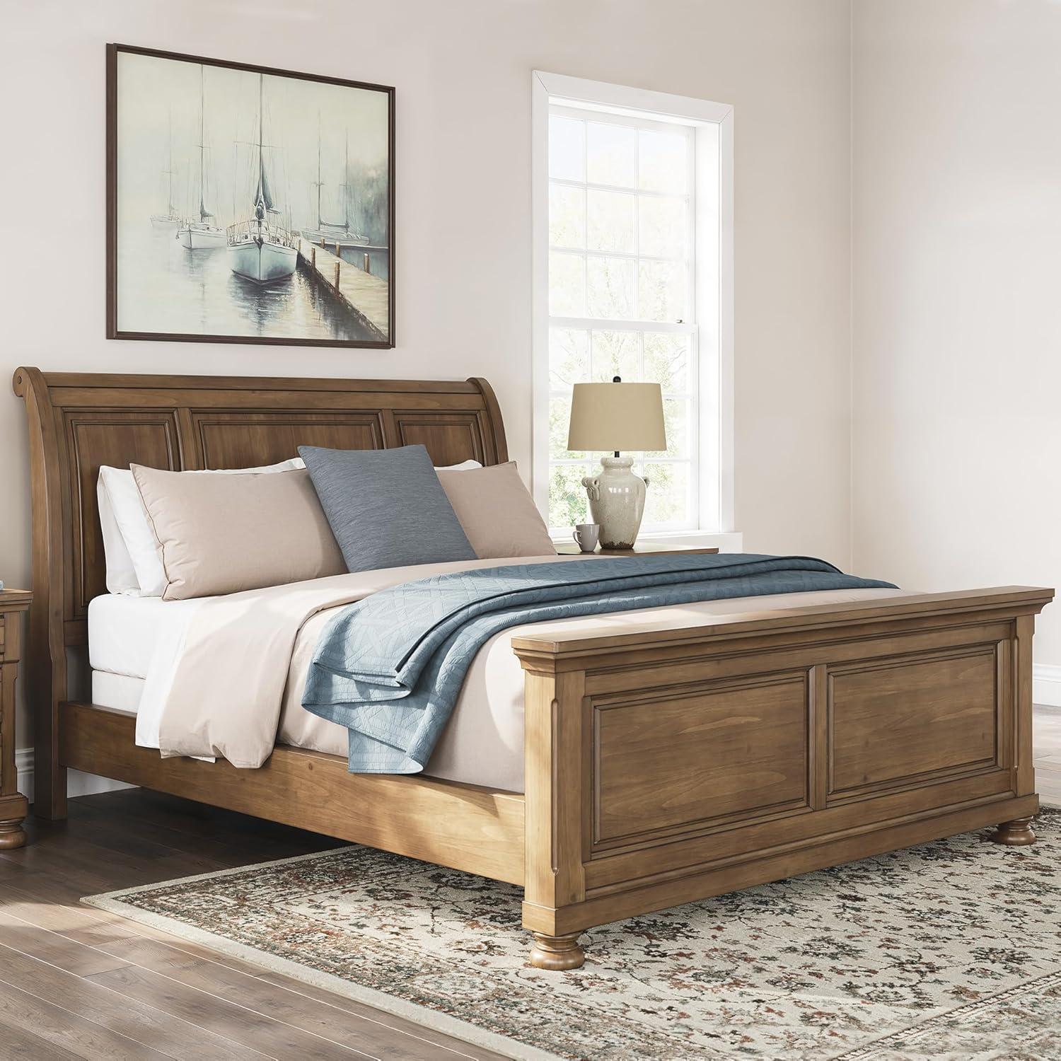 imageSignature Design by Ashley Vandenmore Traditional Panel Storage Bed Foundation or Box Spring Not Needed Queen Dark BrownCalifornia King Sleigh Bed