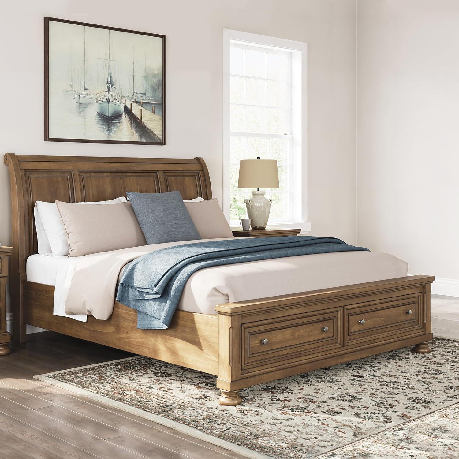 imageSignature Design by Ashley Vandenmore Traditional Panel Storage Bed Foundation or Box Spring Not Needed Queen Dark BrownCalifornia King Storage Sleigh Bed