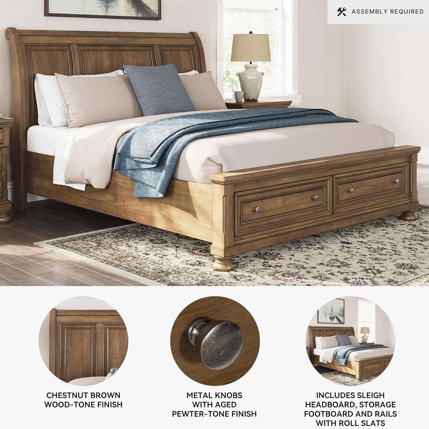 imageSignature Design by Ashley Vandenmore Traditional Panel Storage Bed Foundation or Box Spring Not Needed Queen Dark BrownCalifornia King Storage Sleigh Bed