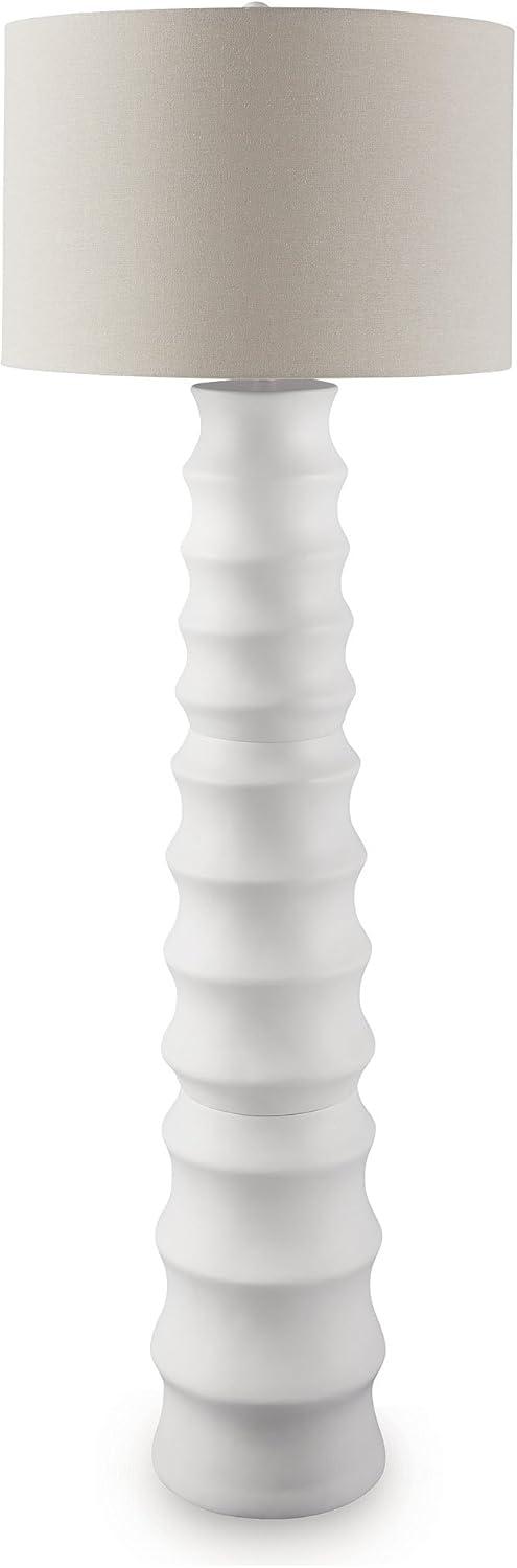 imageSignature Design by Ashley Veraleigh Floor Lamp with 3Way Switch Scalloped Design Drum Hardback Fabric Shade Polyresin 23 W x 23 D x 66 H White
