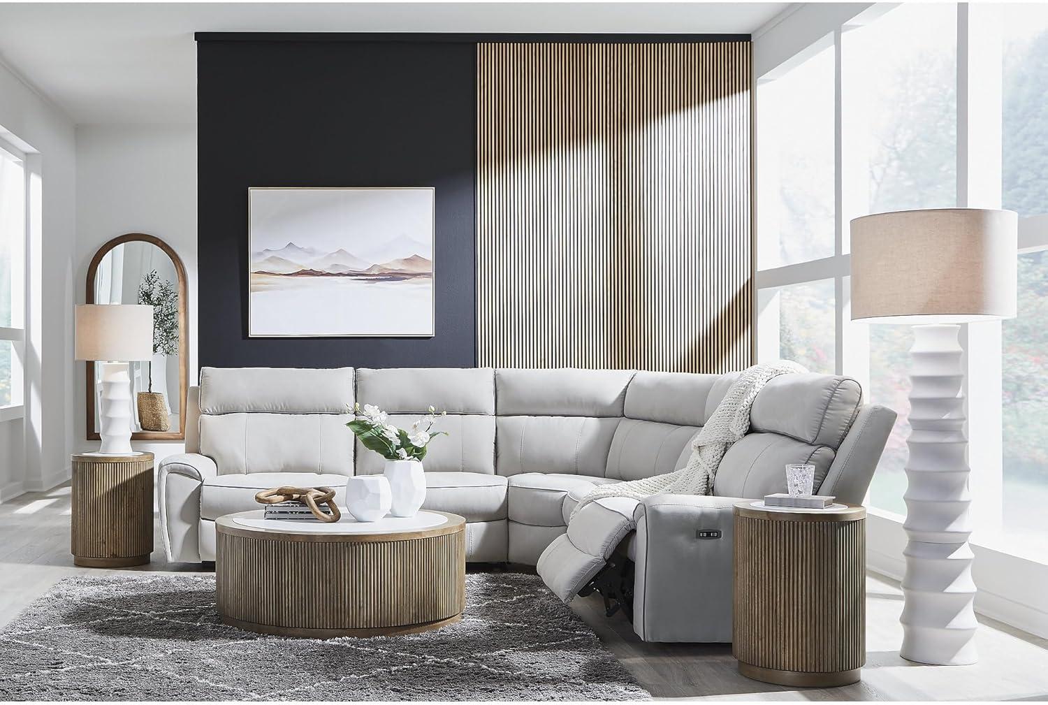 imageSignature Design by Ashley Veraleigh Floor Lamp with 3Way Switch Scalloped Design Drum Hardback Fabric Shade Polyresin 23 W x 23 D x 66 H White