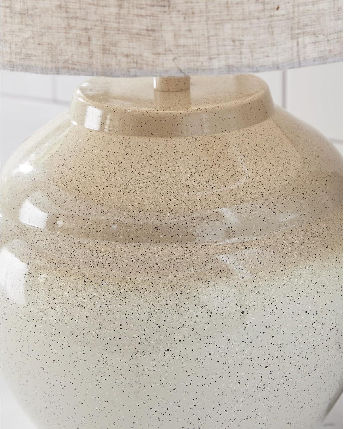 imageSignature Design by Ashley Waldish Rustic Table Lamp with Drum Shade Beige