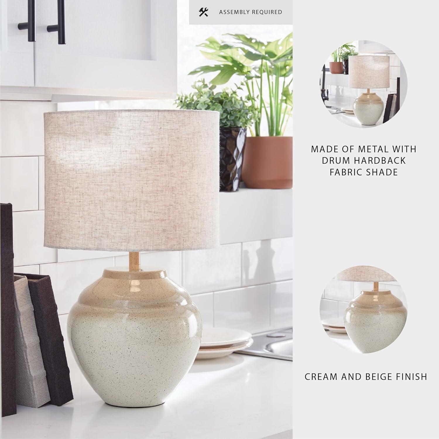 imageSignature Design by Ashley Waldish Rustic Table Lamp with Drum Shade Beige
