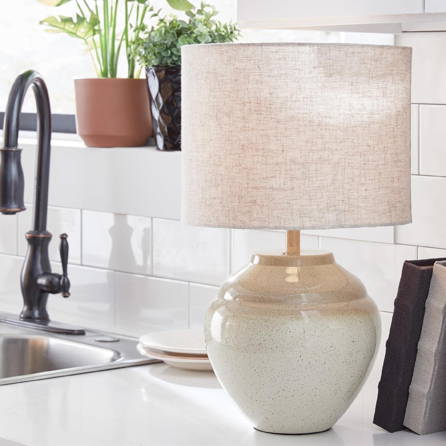 imageSignature Design by Ashley Waldish Rustic Table Lamp with Drum Shade Beige