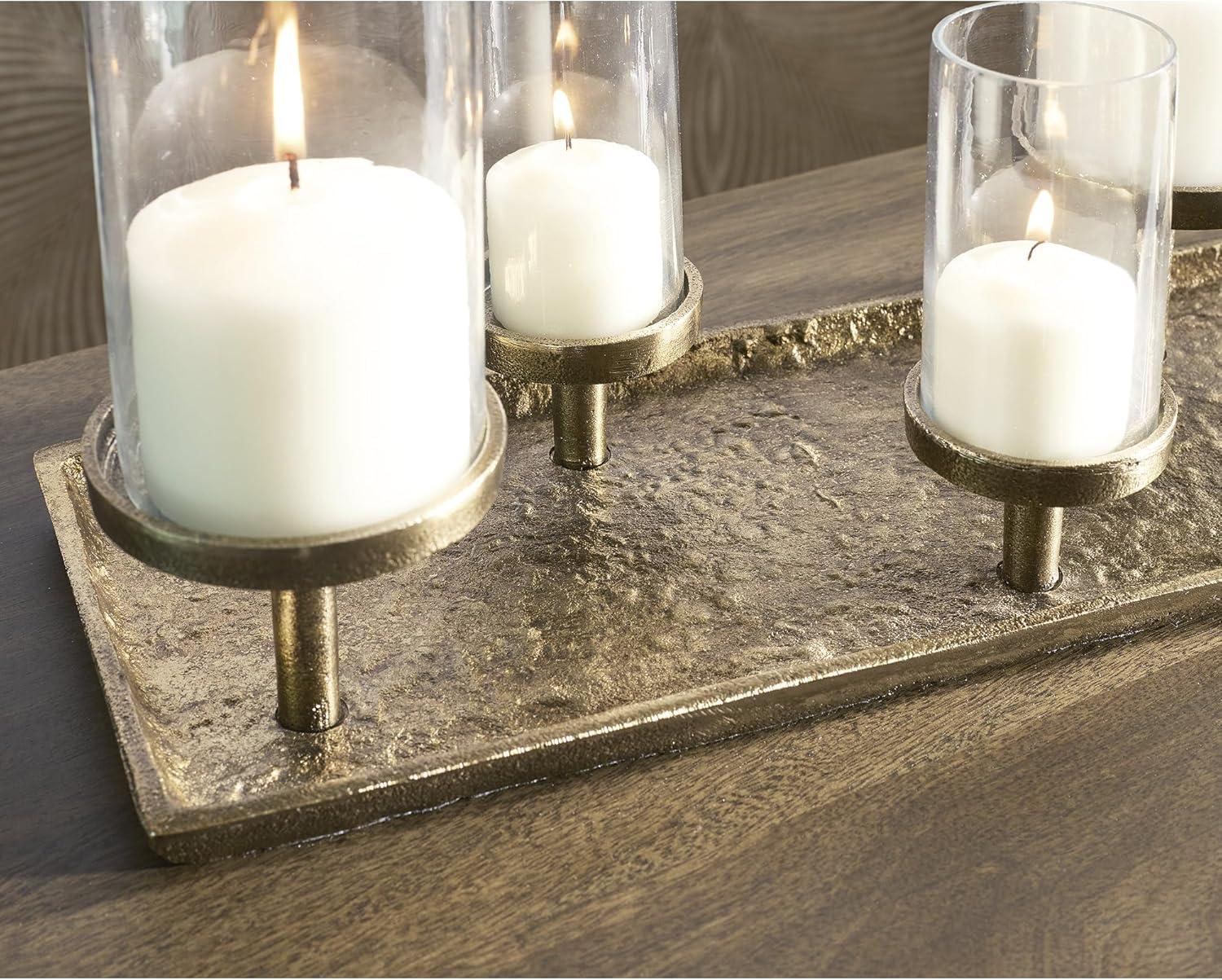 imageSignature Design by Ashley Wallmond Traditional Candle Holder with Metal Base and Antiqued Finish Brown amp Clear