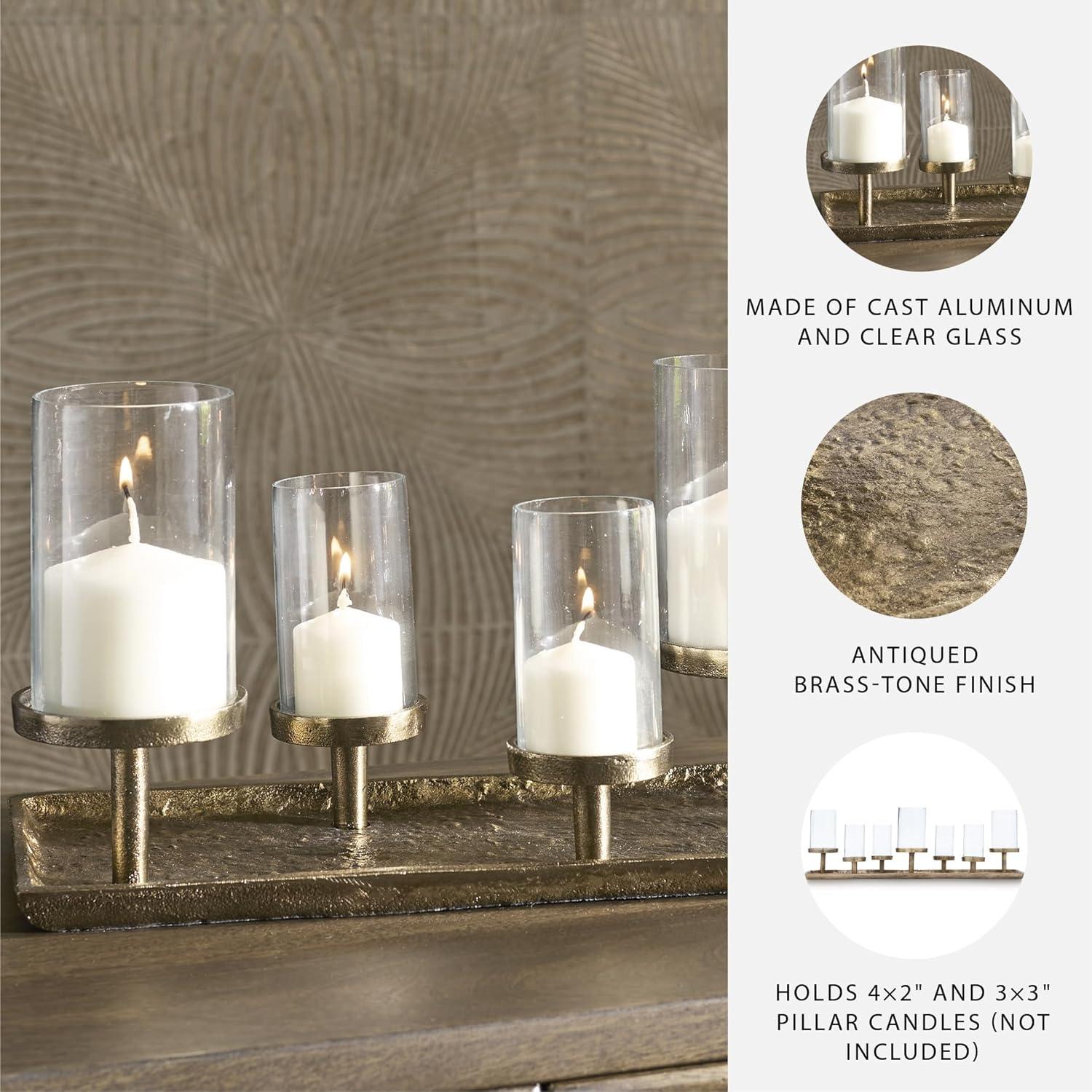 imageSignature Design by Ashley Wallmond Traditional Candle Holder with Metal Base and Antiqued Finish Brown amp Clear