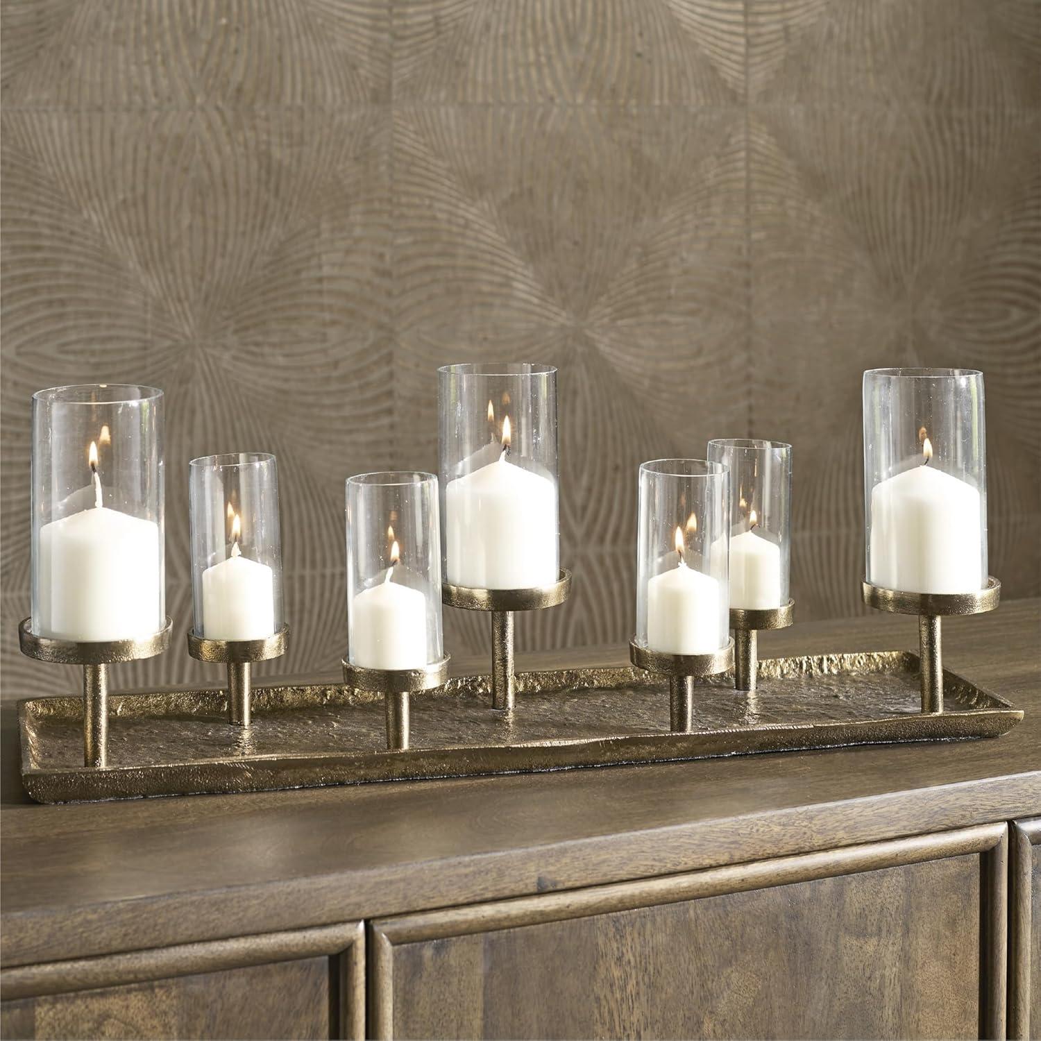 imageSignature Design by Ashley Wallmond Traditional Candle Holder with Metal Base and Antiqued Finish Brown amp Clear