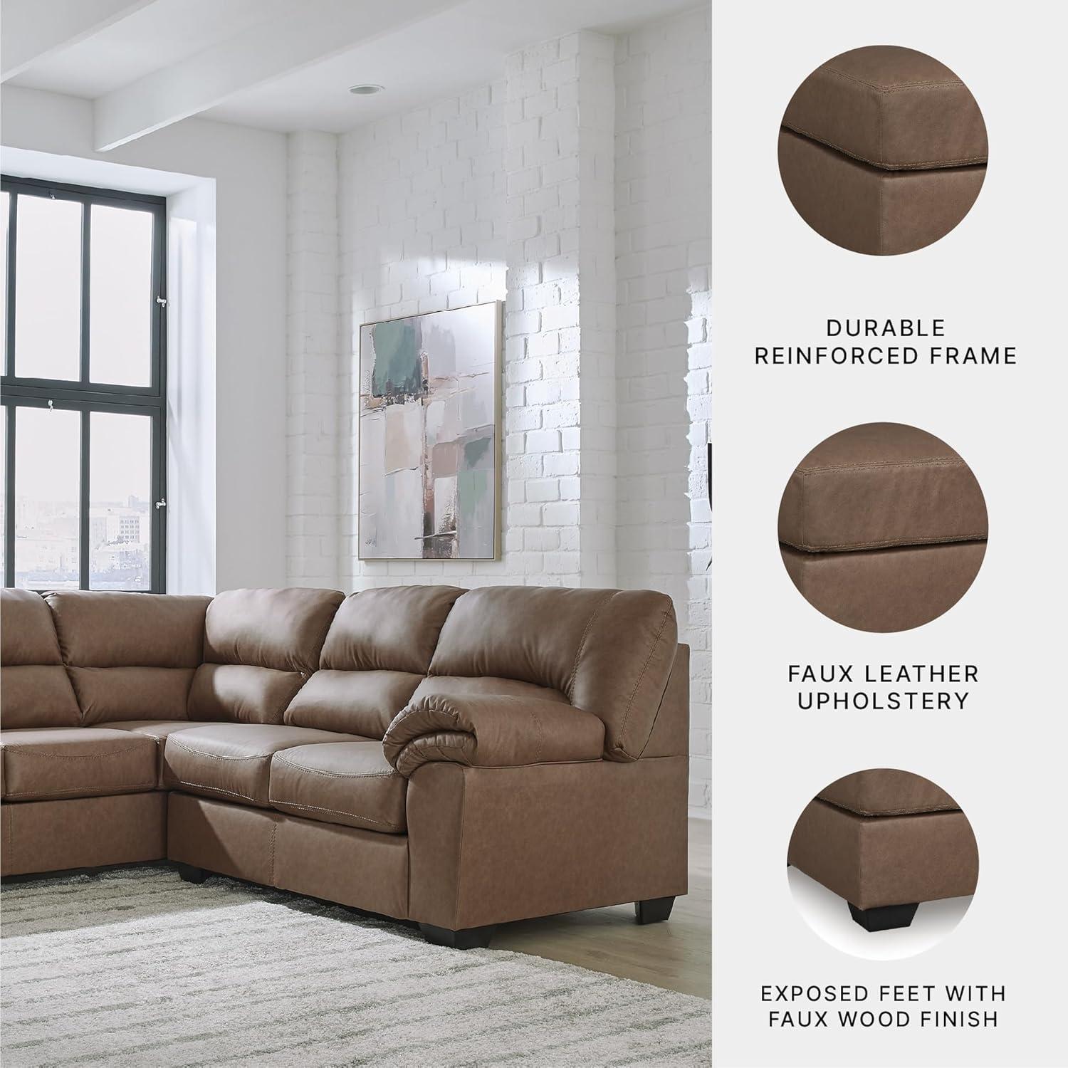imageSignature Design by Ashley Whitlock LShape RightArm Facing Casual Faux Leather 2Piece Sectional with Removable Cushion Dark BrownCaramel