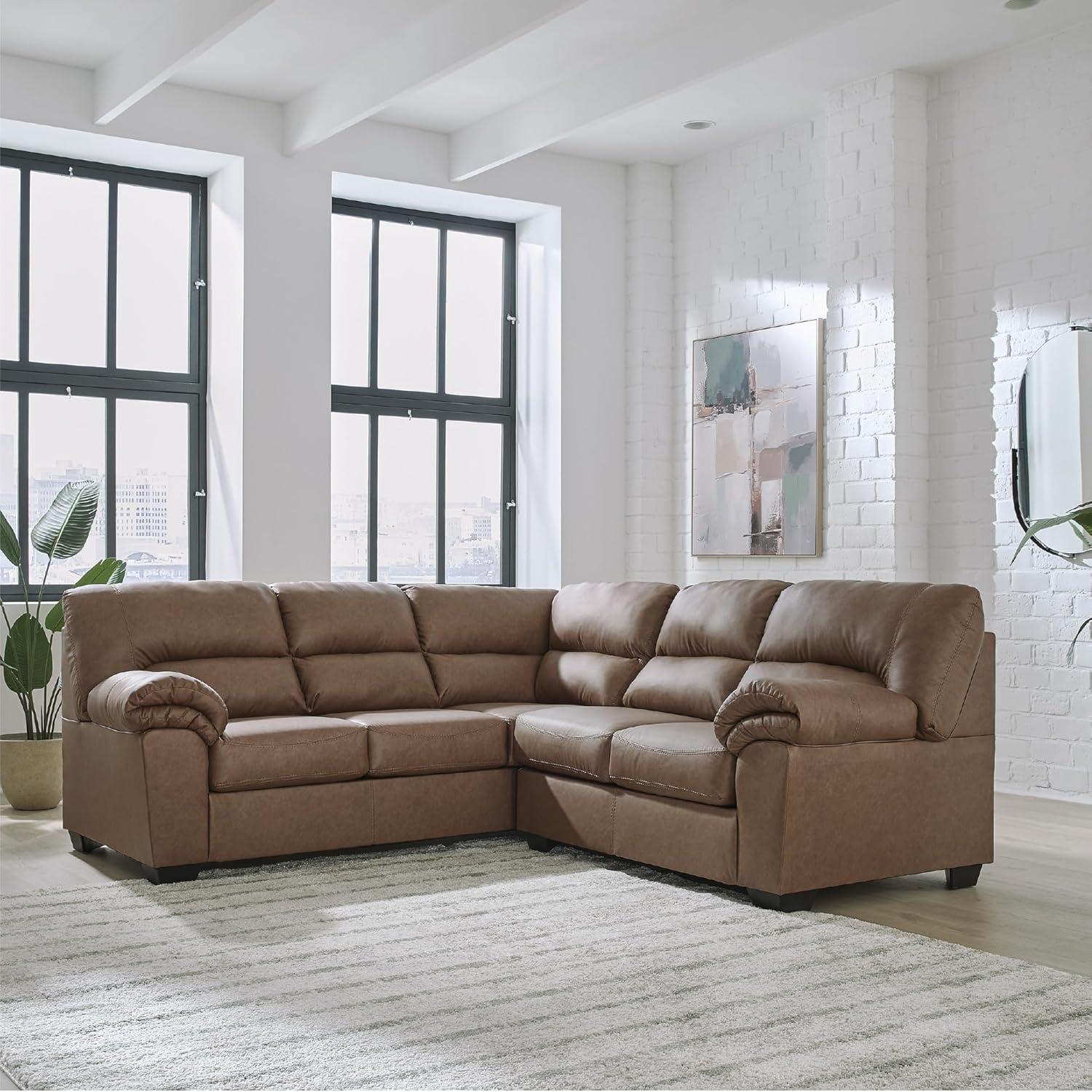 imageSignature Design by Ashley Whitlock LShape RightArm Facing Casual Faux Leather 2Piece Sectional with Removable Cushion Dark BrownCaramel