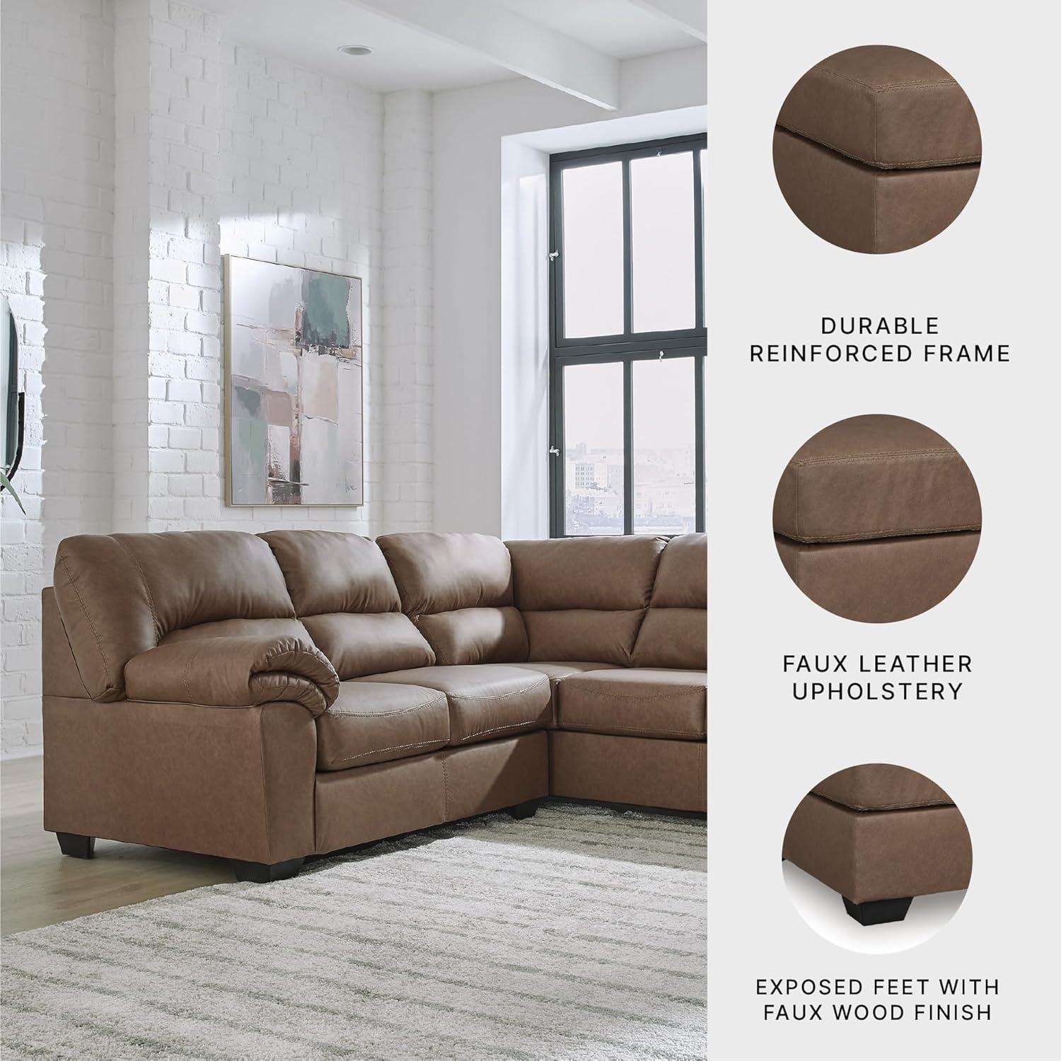 imageSignature Design by Ashley Whitlock LShape RightArm Facing Casual Faux Leather 2Piece Sectional with Removable Cushion Dark BrownCaramel