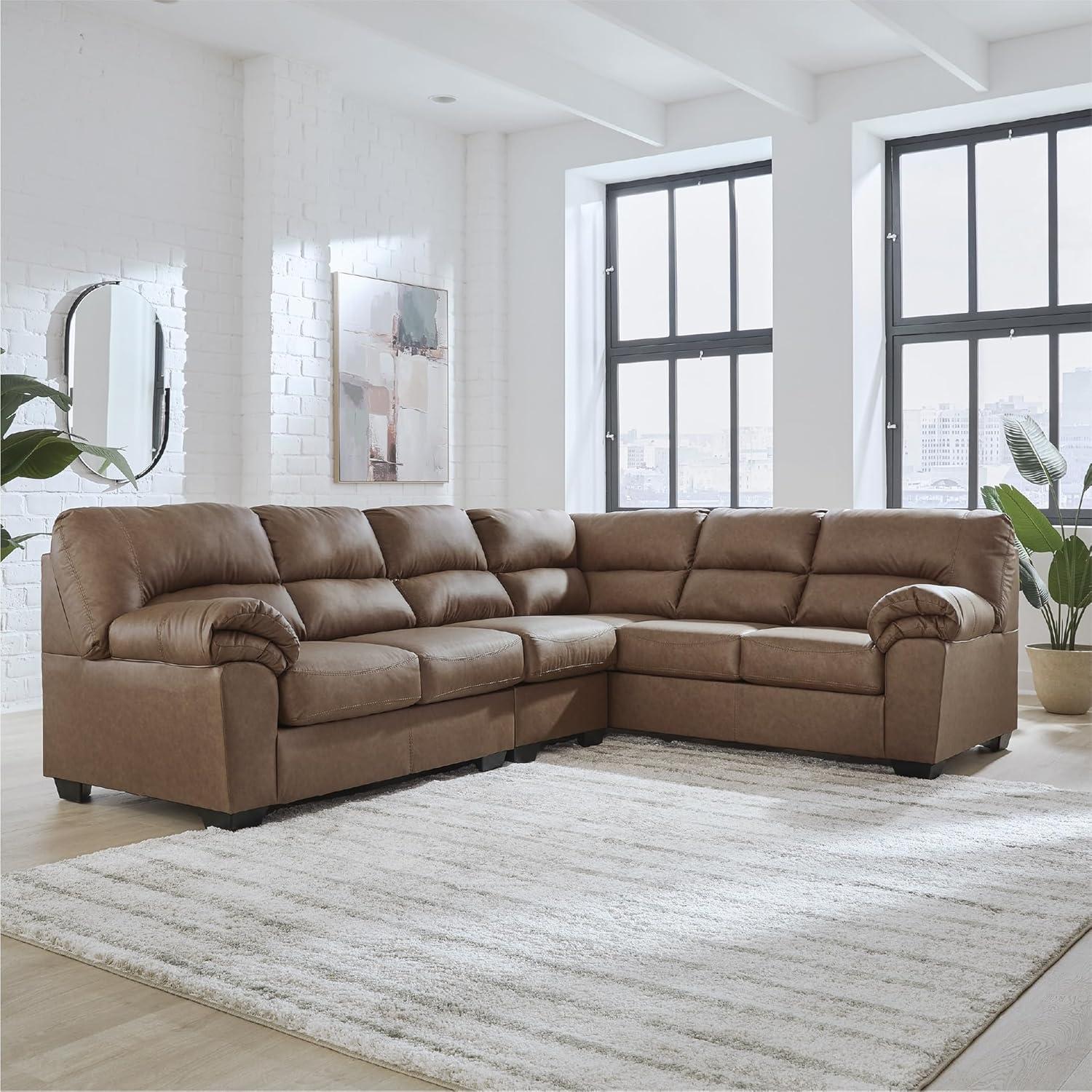 imageSignature Design by Ashley Whitlock LShape RightArm Facing Casual Faux Leather 2Piece Sectional with Removable Cushion Dark BrownCaramel