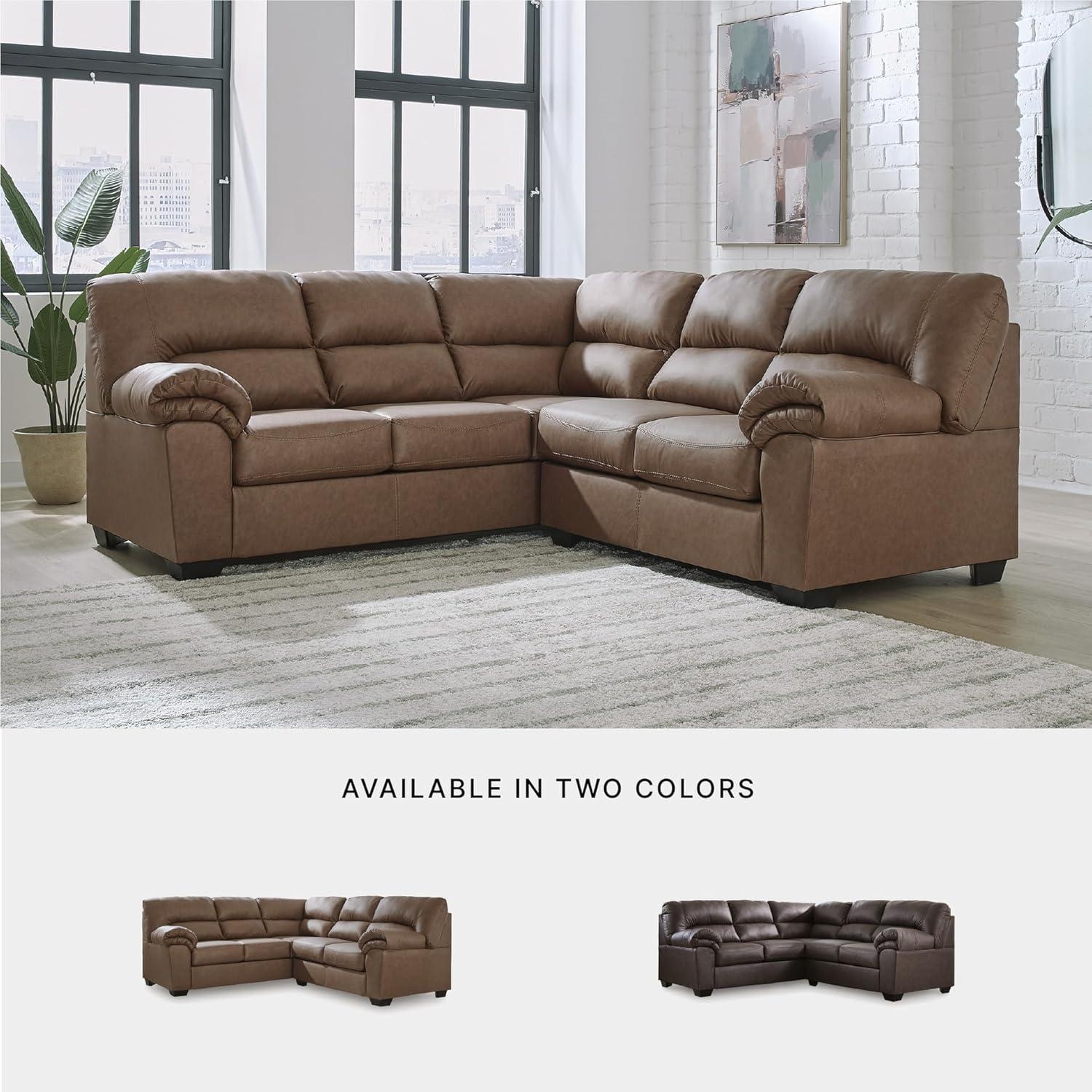 imageSignature Design by Ashley Whitlock LShape RightArm Facing Casual Faux Leather 2Piece Sectional with Removable Cushion Dark BrownCaramel