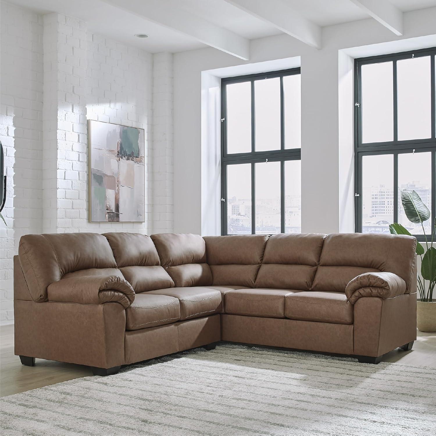 imageSignature Design by Ashley Whitlock LShape RightArm Facing Casual Faux Leather 2Piece Sectional with Removable Cushion Dark BrownCaramel
