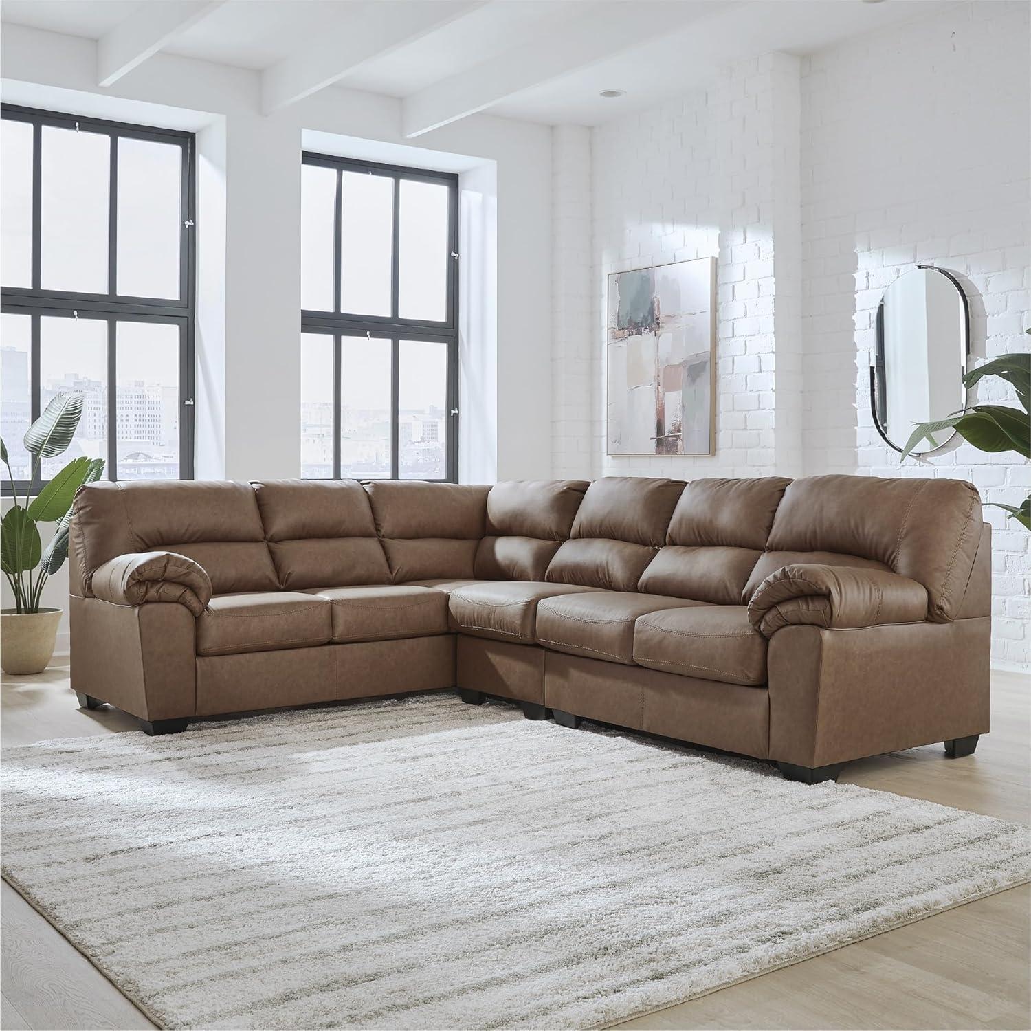 imageSignature Design by Ashley Whitlock LShape RightArm Facing Casual Faux Leather 2Piece Sectional with Removable Cushion Dark BrownCaramel