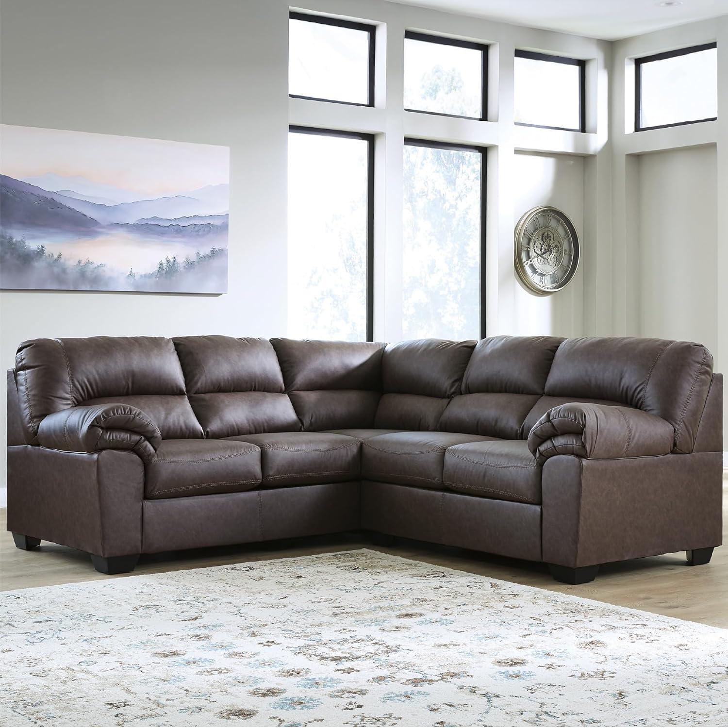 imageSignature Design by Ashley Whitlock LShape RightArm Facing Casual Faux Leather 2Piece Sectional with Removable Cushion Dark BrownUmber