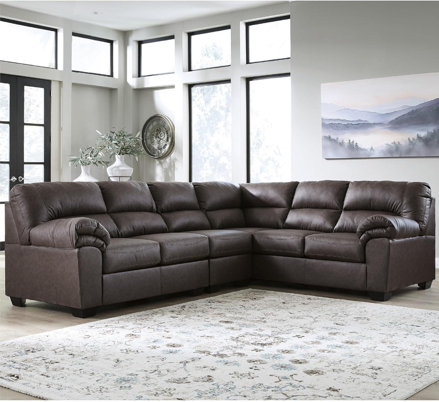 imageSignature Design by Ashley Whitlock LShape RightArm Facing Casual Faux Leather 2Piece Sectional with Removable Cushion Dark BrownUmber