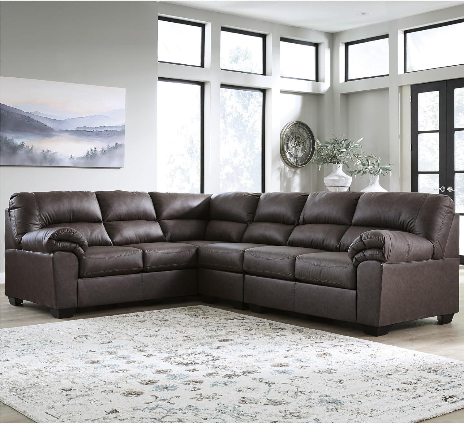 imageSignature Design by Ashley Whitlock LShape RightArm Facing Casual Faux Leather 2Piece Sectional with Removable Cushion Dark BrownUmber