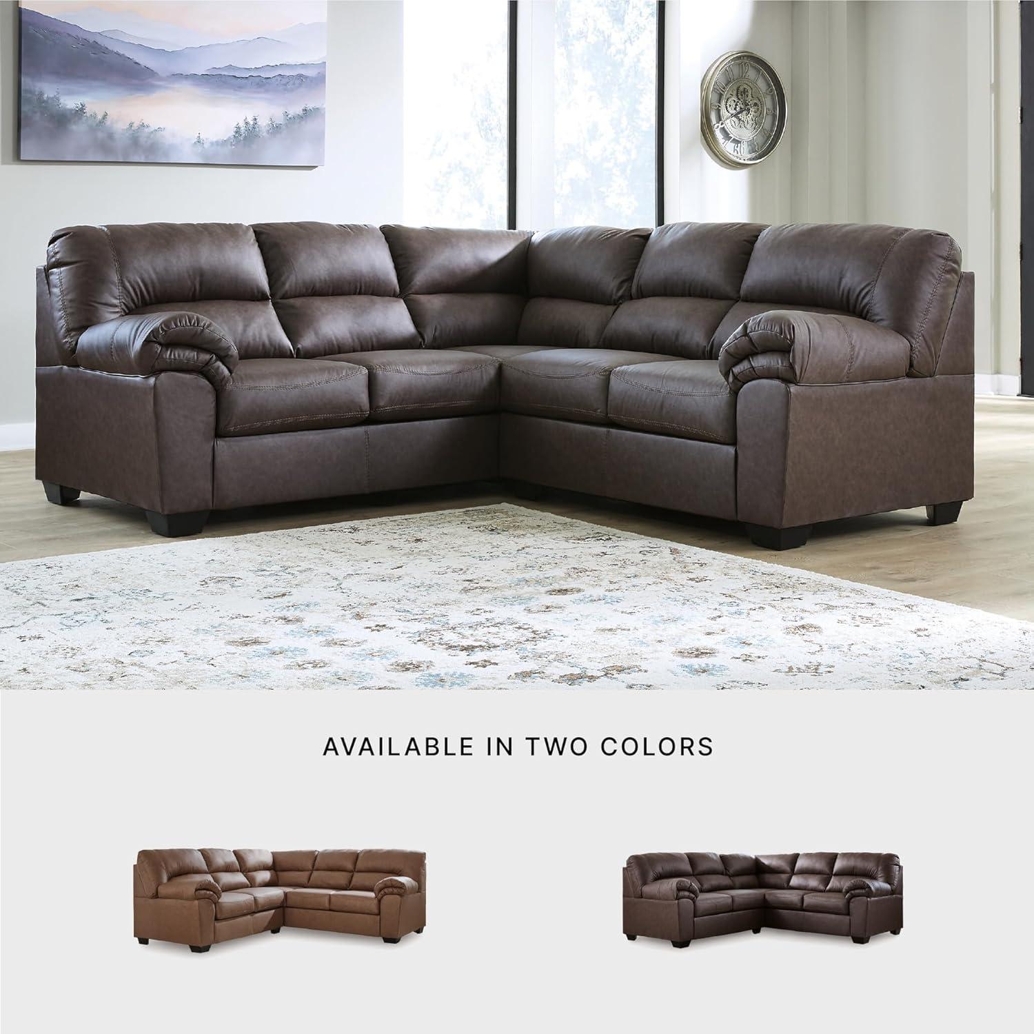 imageSignature Design by Ashley Whitlock LShape RightArm Facing Casual Faux Leather 2Piece Sectional with Removable Cushion Dark BrownUmber