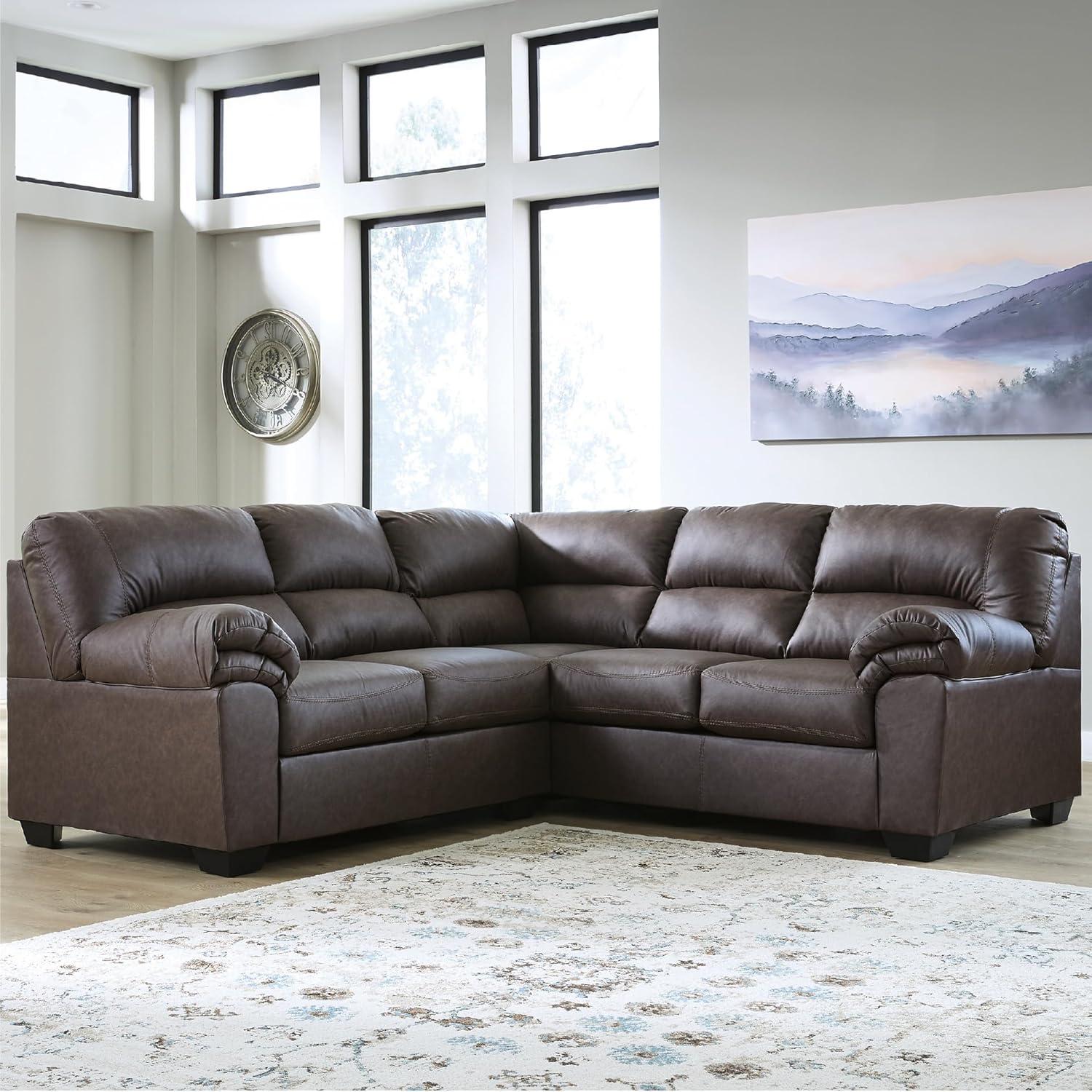 imageSignature Design by Ashley Whitlock LShape RightArm Facing Casual Faux Leather 2Piece Sectional with Removable Cushion Dark BrownUmber