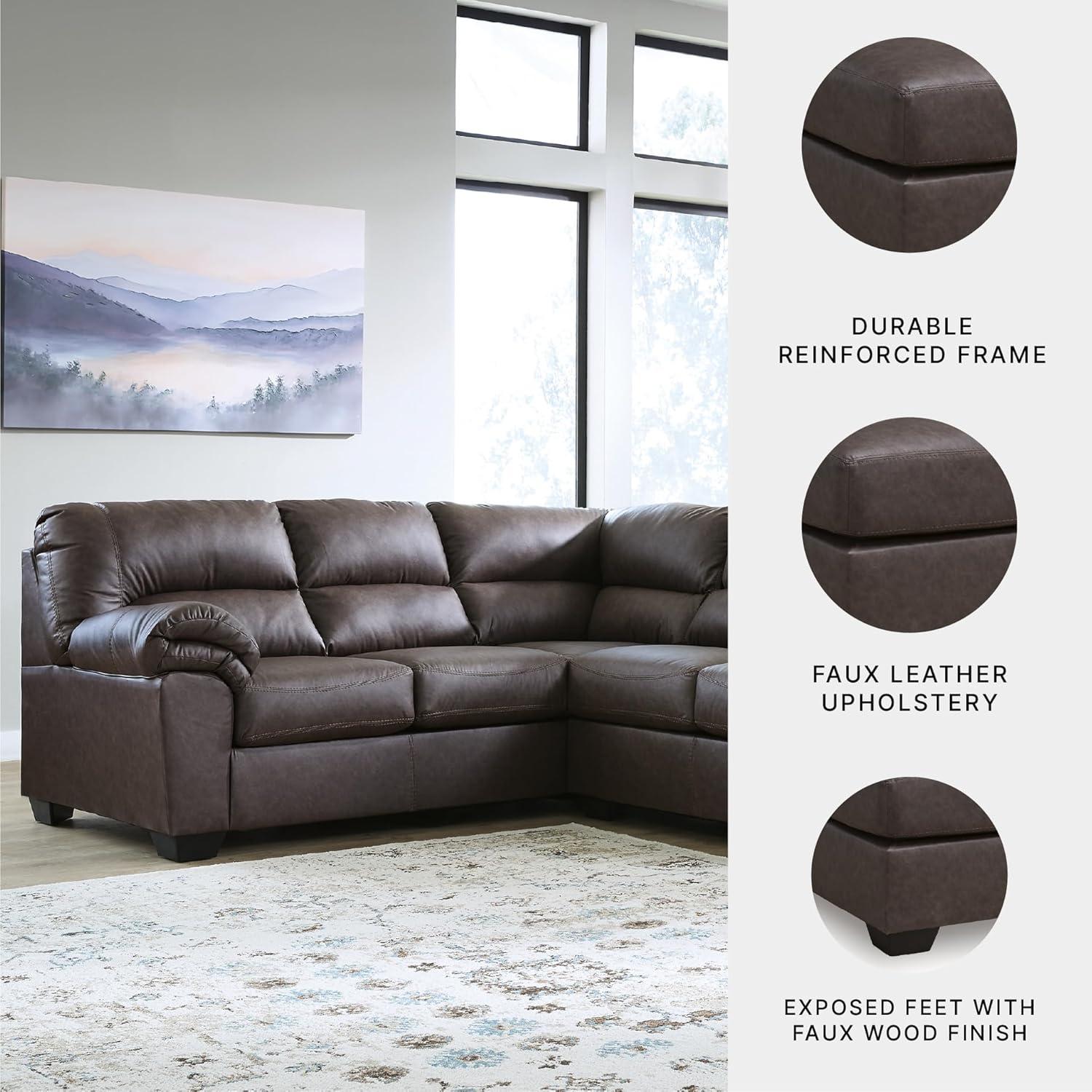 imageSignature Design by Ashley Whitlock LShape RightArm Facing Casual Faux Leather 2Piece Sectional with Removable Cushion Dark BrownUmber