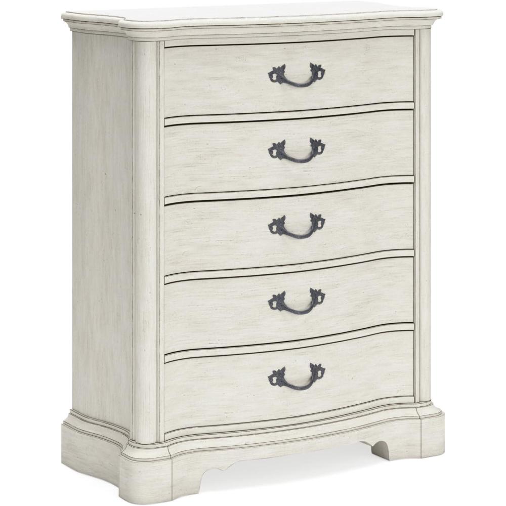 imageSignature Design by Ashley Arlendyne French Country Tufted California King Upholstered Bed Foundation or Box Spring Needed White5 Drawer Chest