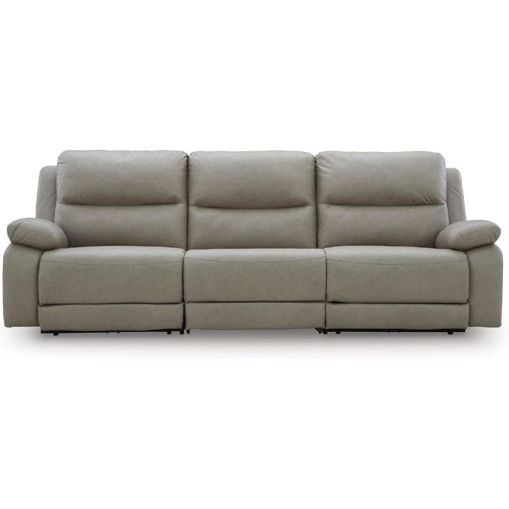 imageSignature Design by Ashley Brannigan LShape Symmetrical Contemporary Faux Leather 5Piece Power Reclining Sectional with USB Port and Adjustable Headrest Light Gray3Piece Power Reclining Sectional