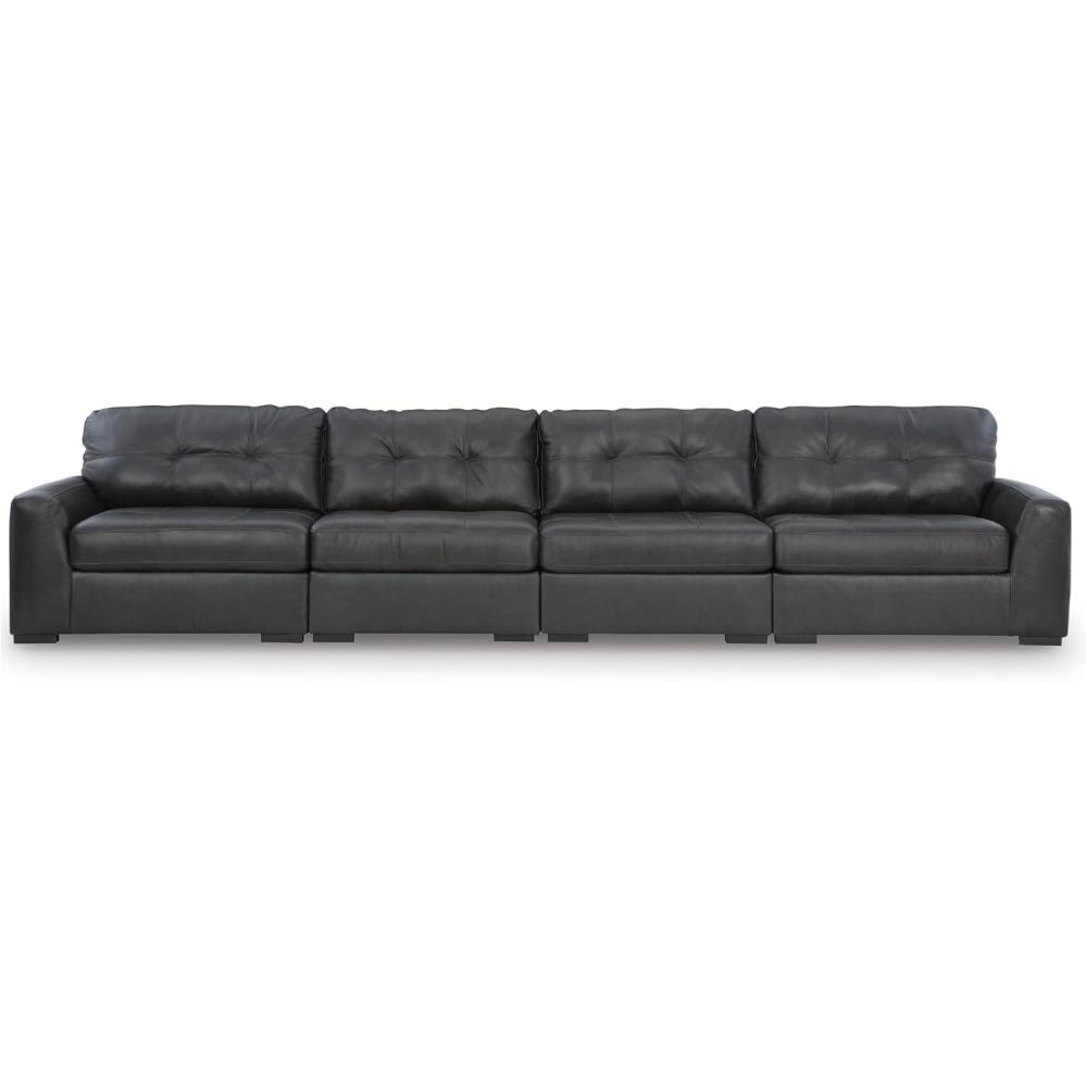 imageSignature Design by Ashley Brindley Pier Urban Modular Leather Match Tufted Anti Sag 4Piece Sectional with Loose Seat Cushions Gray4Piece Sectional