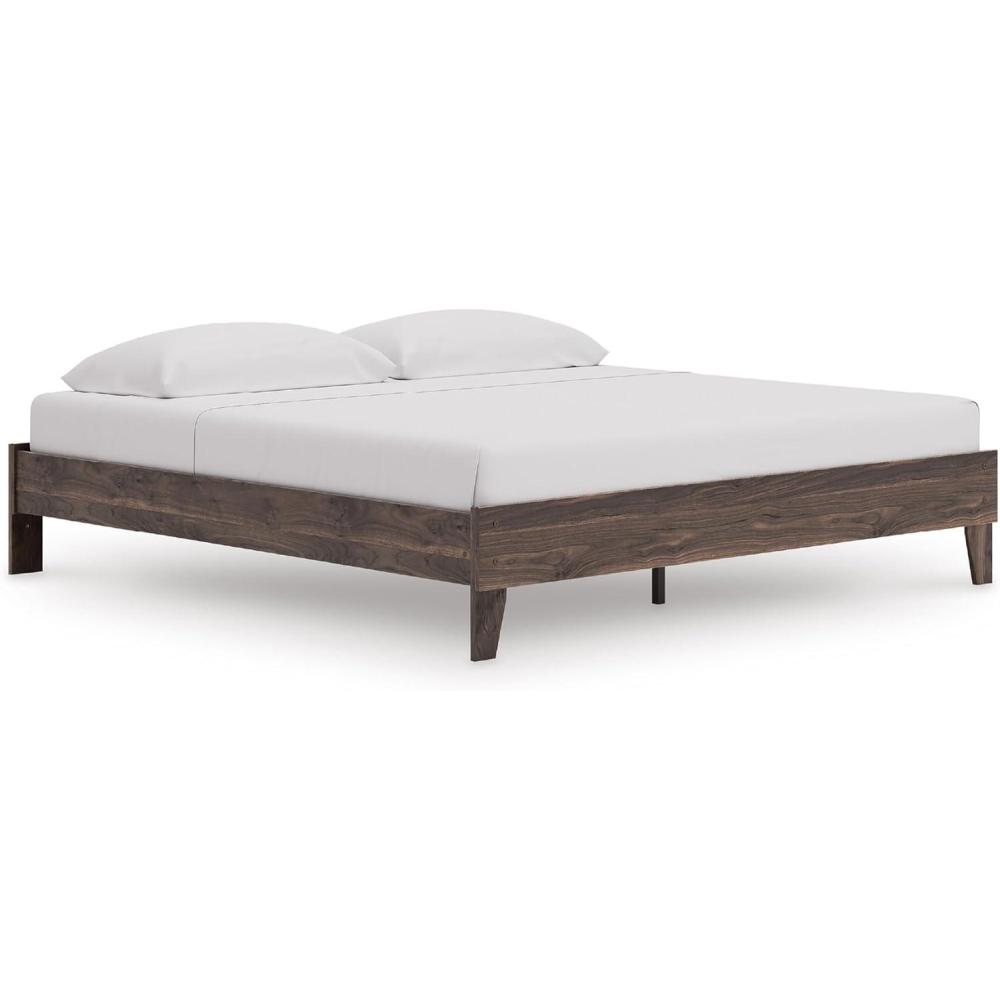 imageSignature Design by Ashley Calverson Modern Platform Bed Foundation or Box Spring Not Needed King Dark BrownBrown