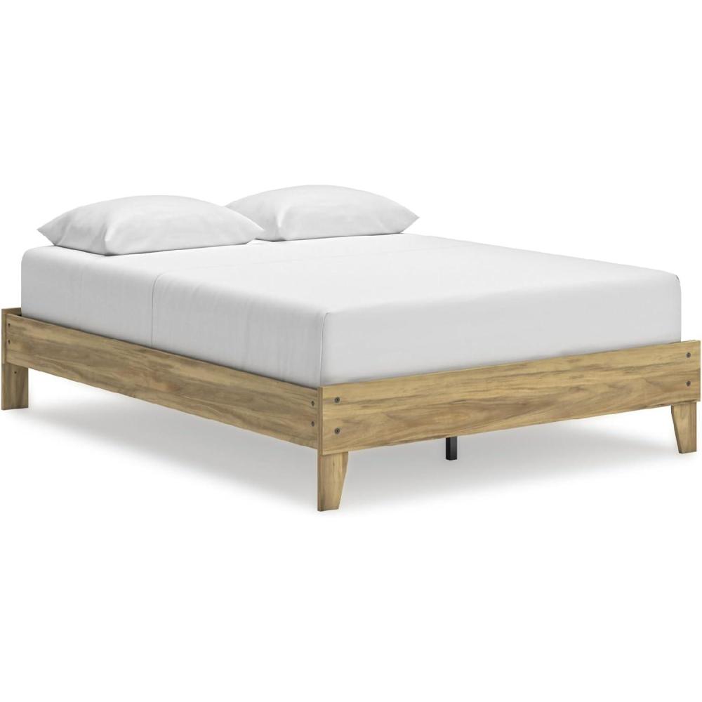 imageSignature Design by Ashley Calverson Modern Platform Bed Foundation or Box Spring Not Needed King Dark BrownLight Brown
