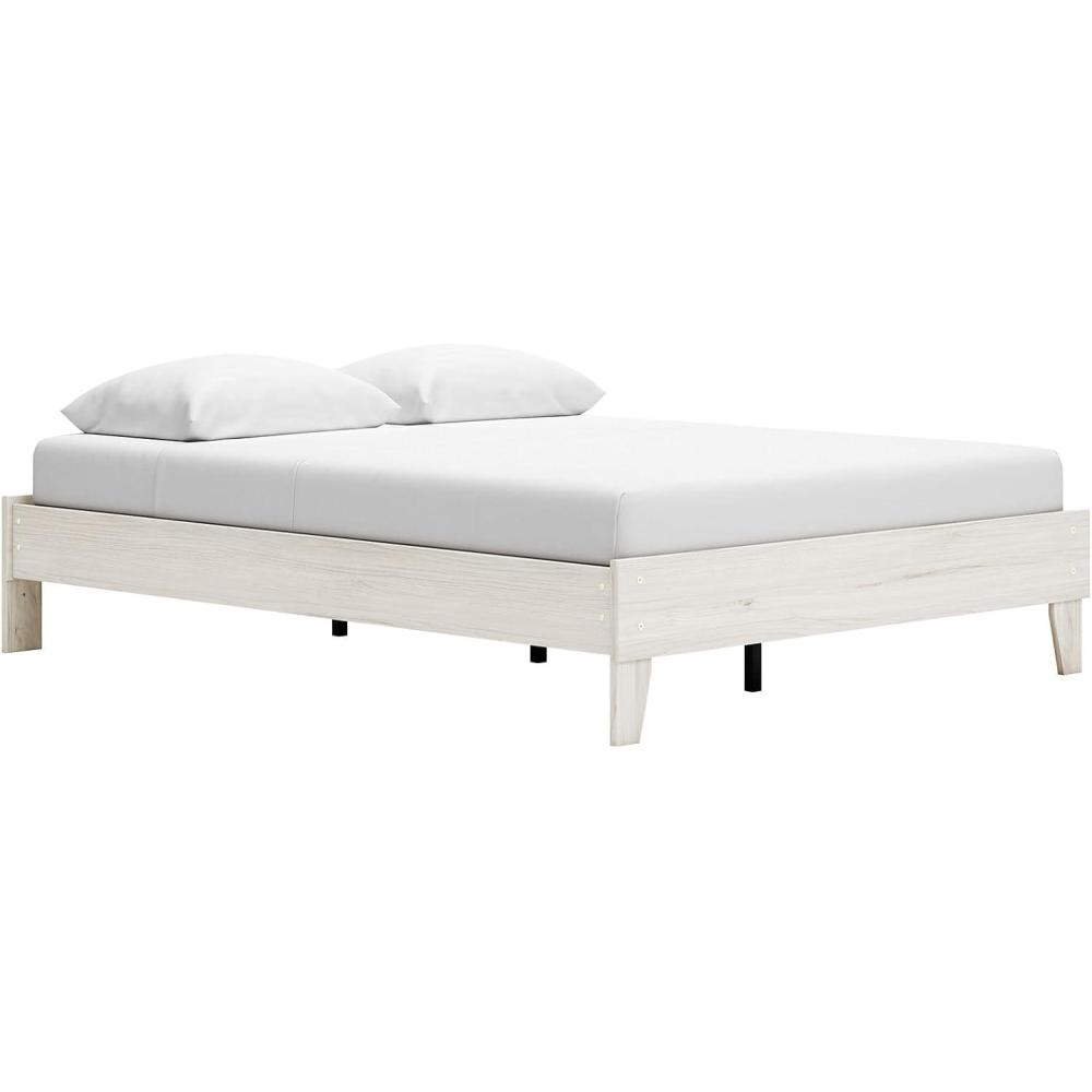 imageSignature Design by Ashley Calverson Modern Platform Bed Foundation or Box Spring Not Needed King Dark BrownNatural Beige