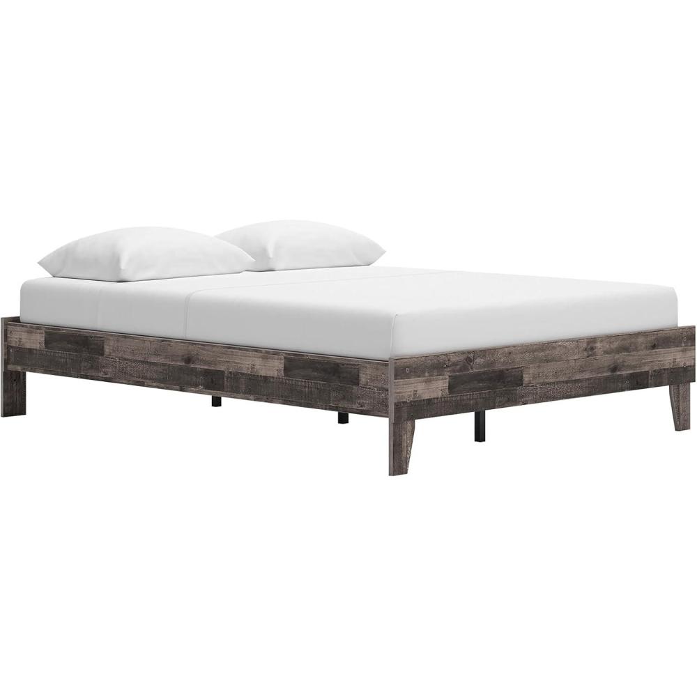 imageSignature Design by Ashley Calverson Modern Platform Bed Foundation or Box Spring Not Needed King Dark BrownRustic Gray