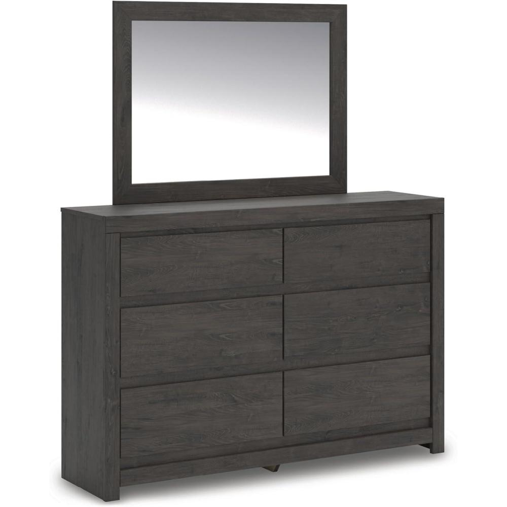 imageSignature Design by Ashley Cambeck Vintage SmoothGliding 6Drawer Dresser and Mirror with Safety Stop WhitewashCharcoal