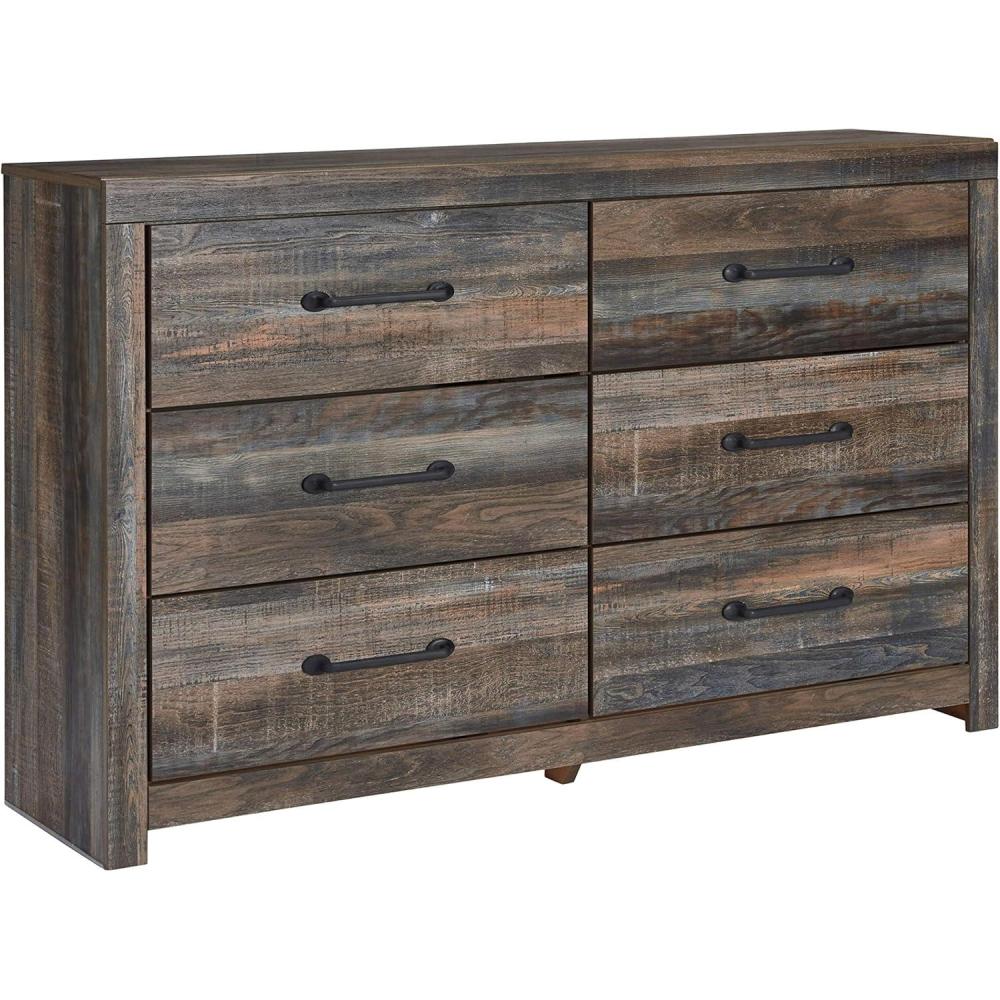 imageSignature Design by Ashley Cambeck Vintage SmoothGliding 6Drawer Dresser and Mirror with Safety Stop WhitewashPlanked Brown